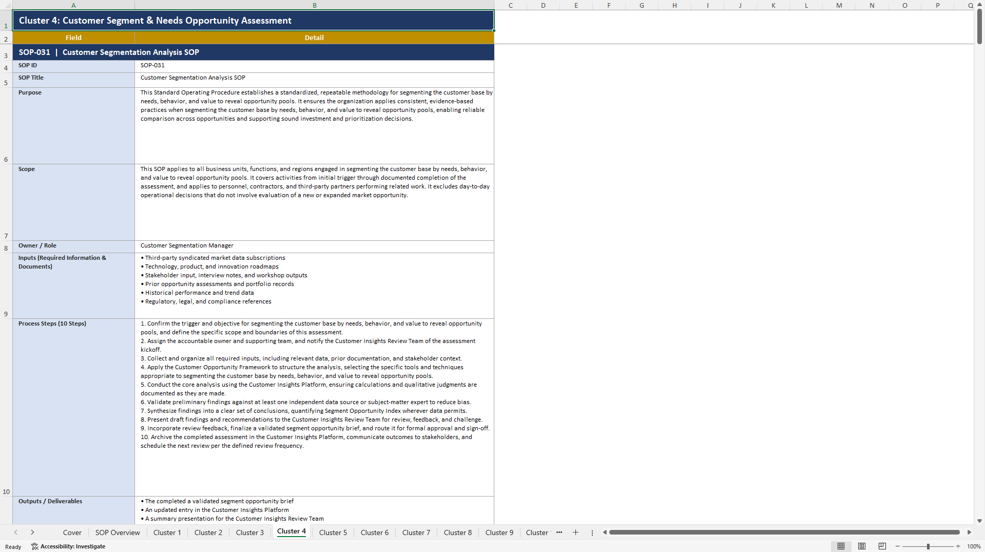 100+ Market Opportunity Assessment SOPs (Excel template (XLSX)) Preview Image