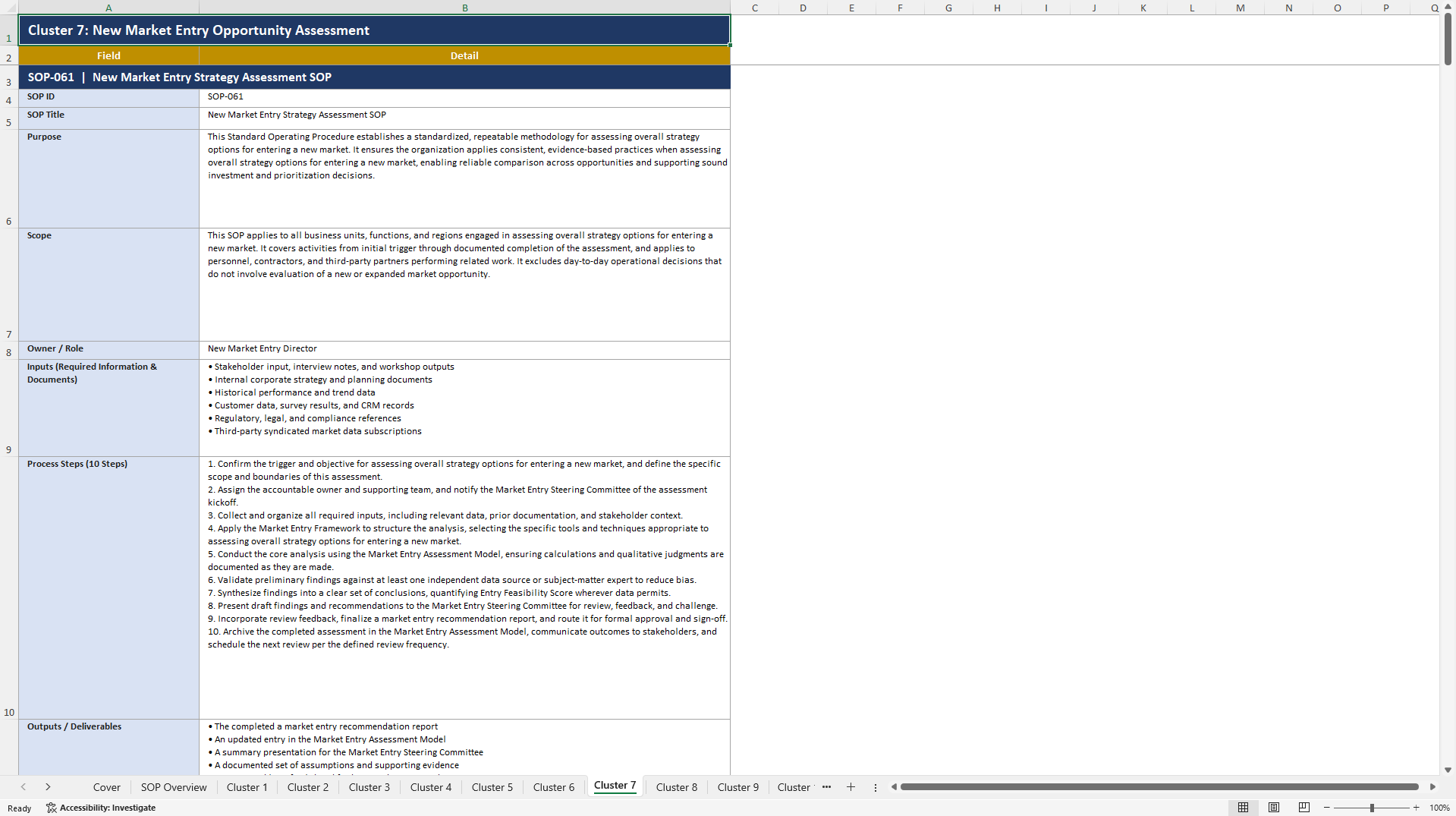 100+ Market Opportunity Assessment SOPs (Excel template (XLSX)) Preview Image