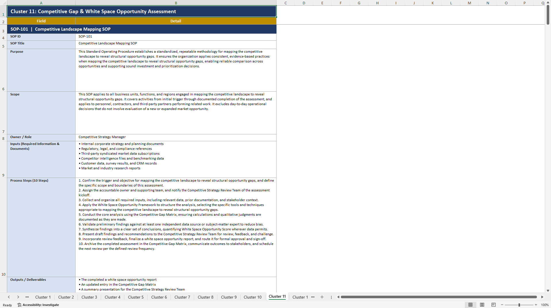 100+ Market Opportunity Assessment SOPs (Excel template (XLSX)) Preview Image