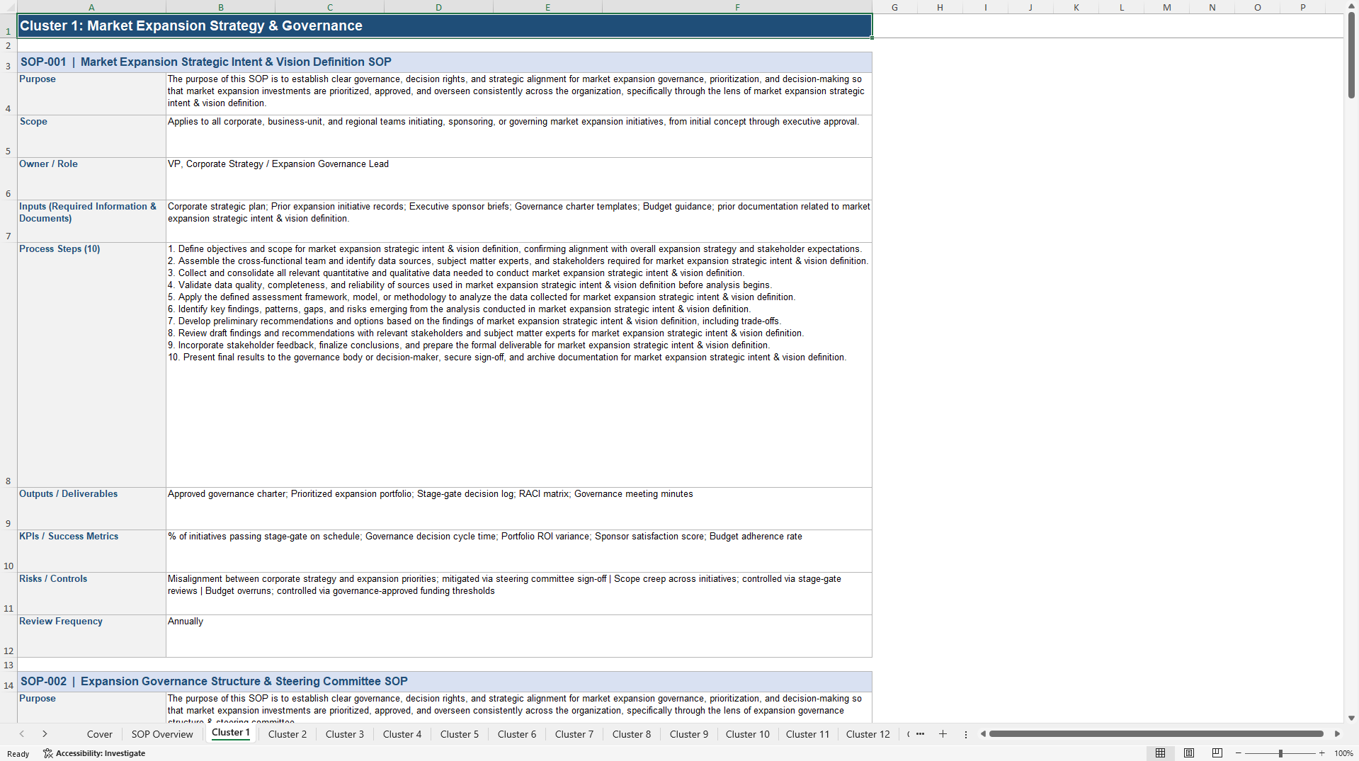 100+ Market Expansion Assessment SOPs (Excel template (XLSX)) Preview Image