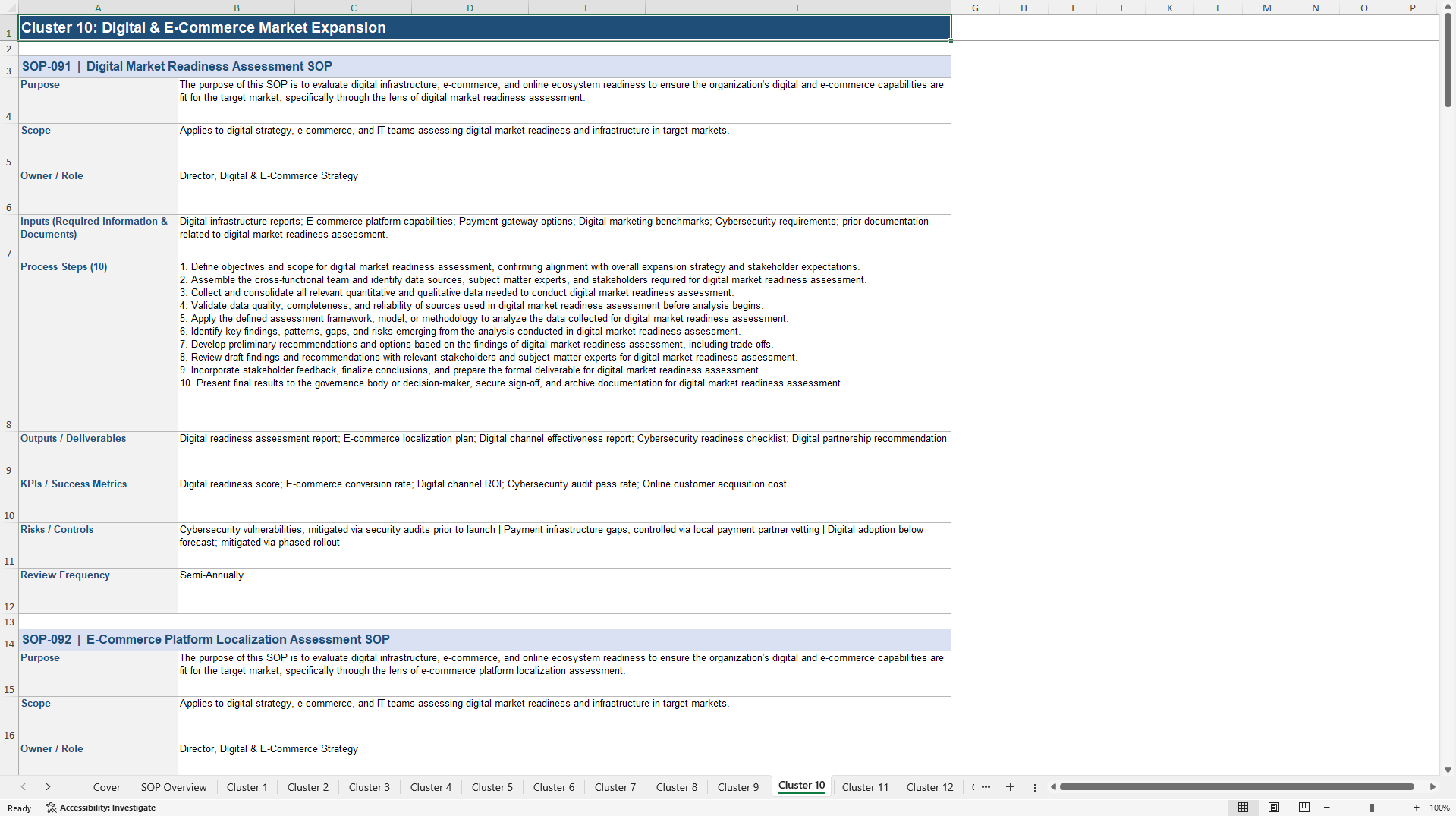 100+ Market Expansion Assessment SOPs (Excel template (XLSX)) Preview Image