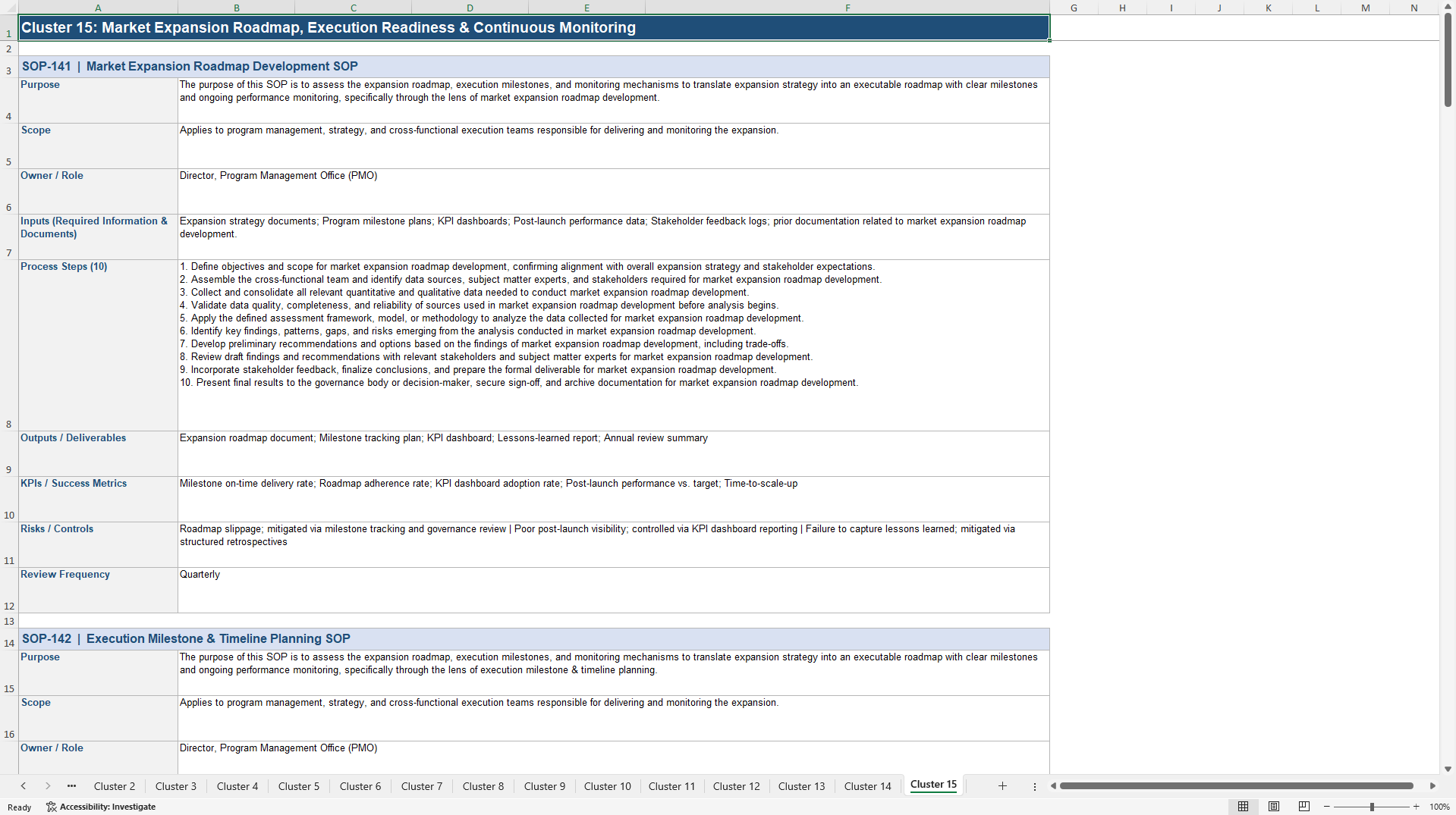 100+ Market Expansion Assessment SOPs (Excel template (XLSX)) Preview Image