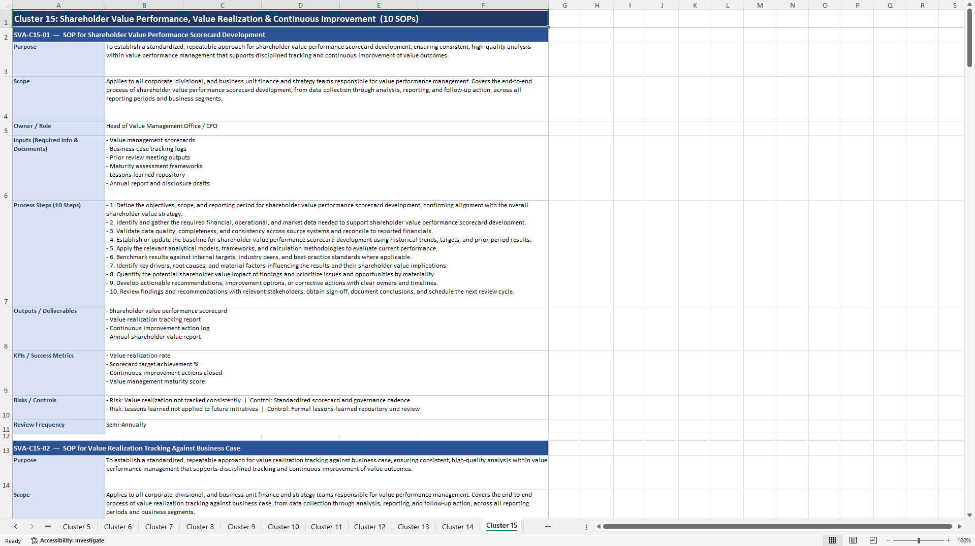 100+ Shareholder Value Analysis SOPs (Excel template (XLSX)) Preview Image