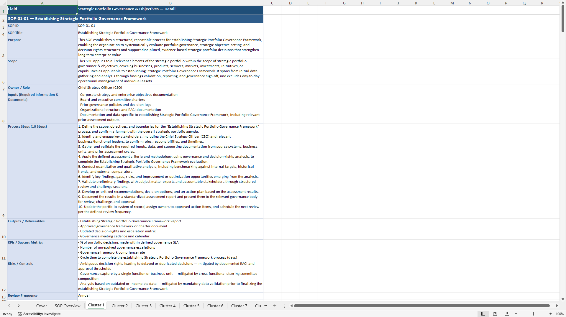 100+ Strategic Portfolio Assessment SOPs (Excel template (XLSX)) Preview Image