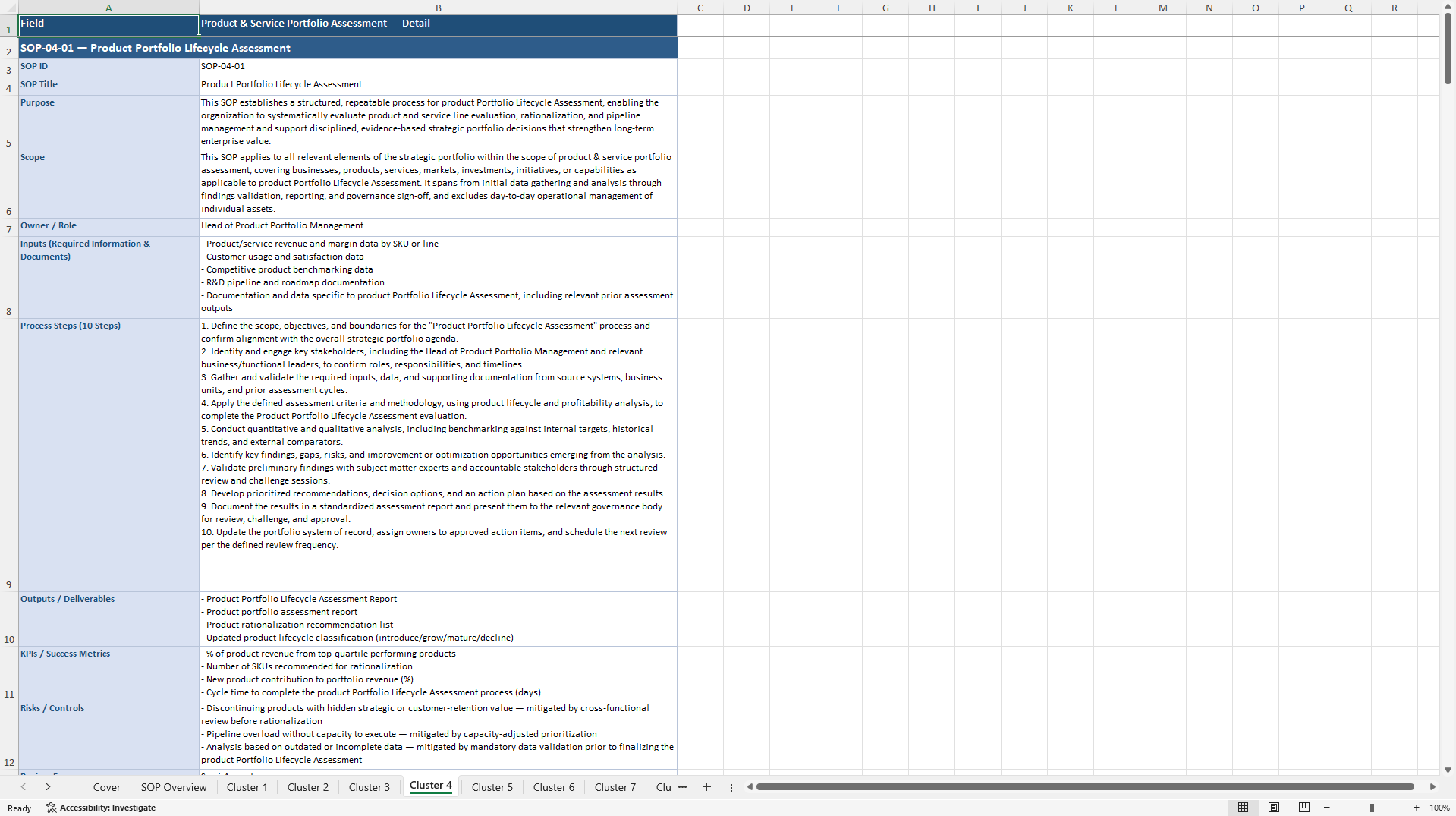 100+ Strategic Portfolio Assessment SOPs (Excel template (XLSX)) Preview Image
