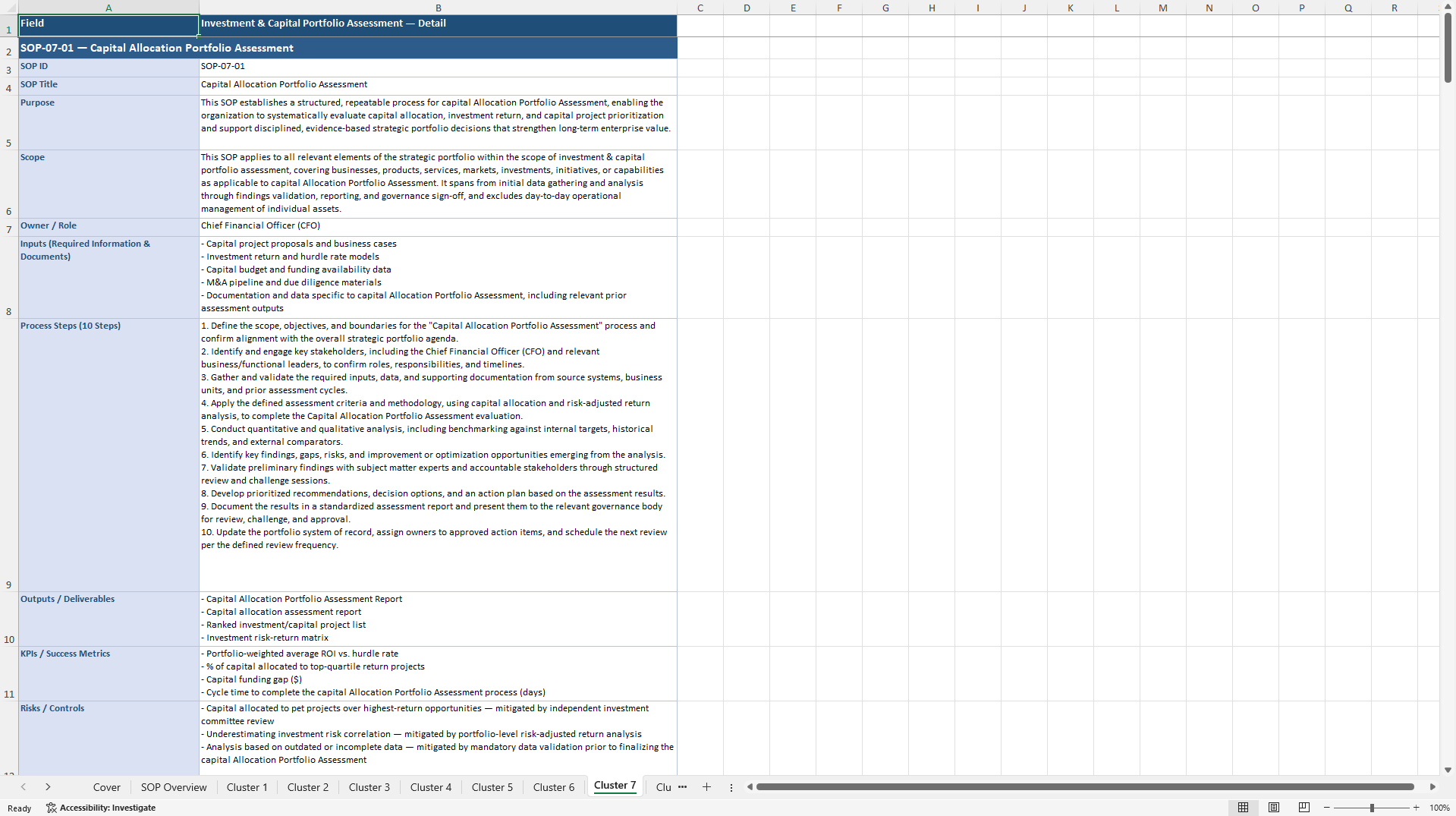 100+ Strategic Portfolio Assessment SOPs (Excel template (XLSX)) Preview Image