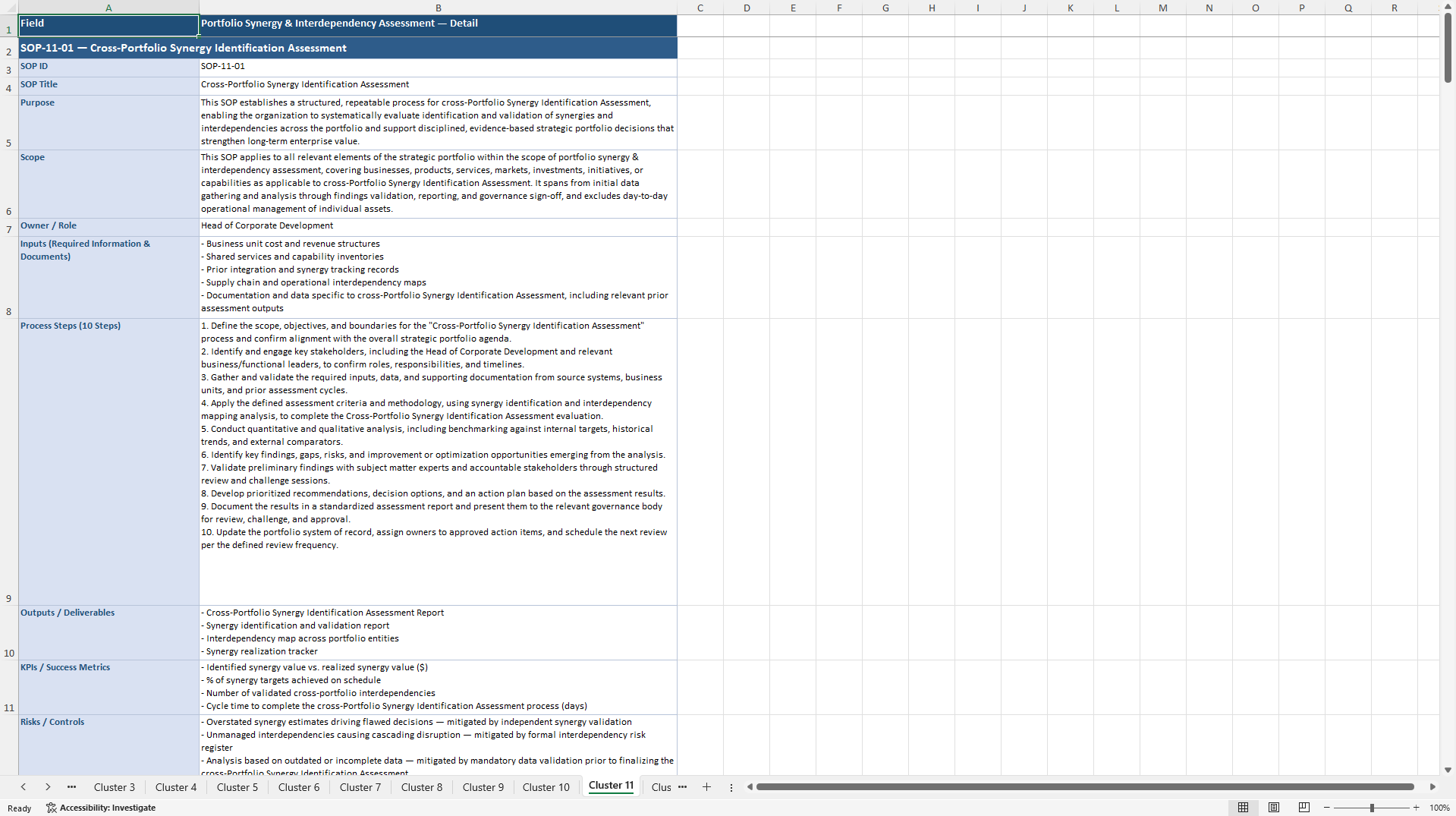 100+ Strategic Portfolio Assessment SOPs (Excel template (XLSX)) Preview Image