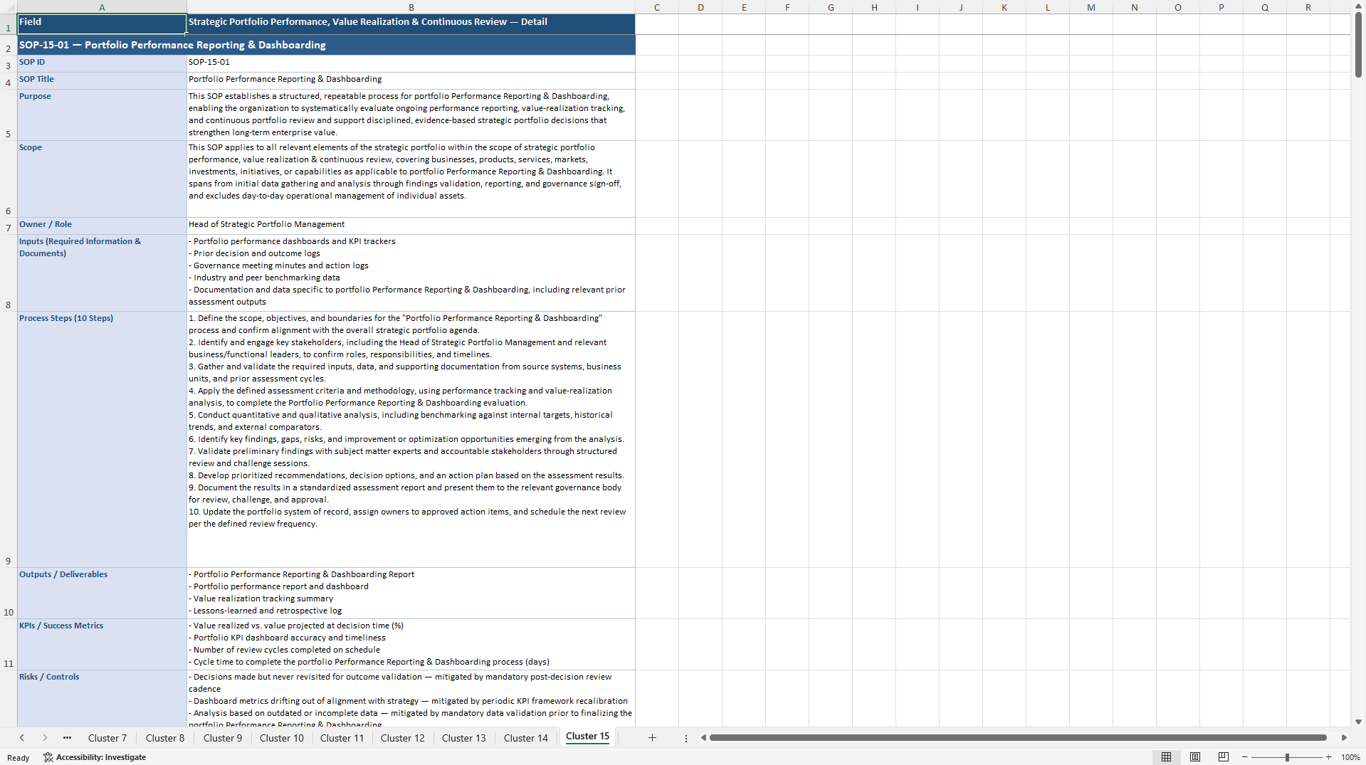 100+ Strategic Portfolio Assessment SOPs (Excel template (XLSX)) Preview Image