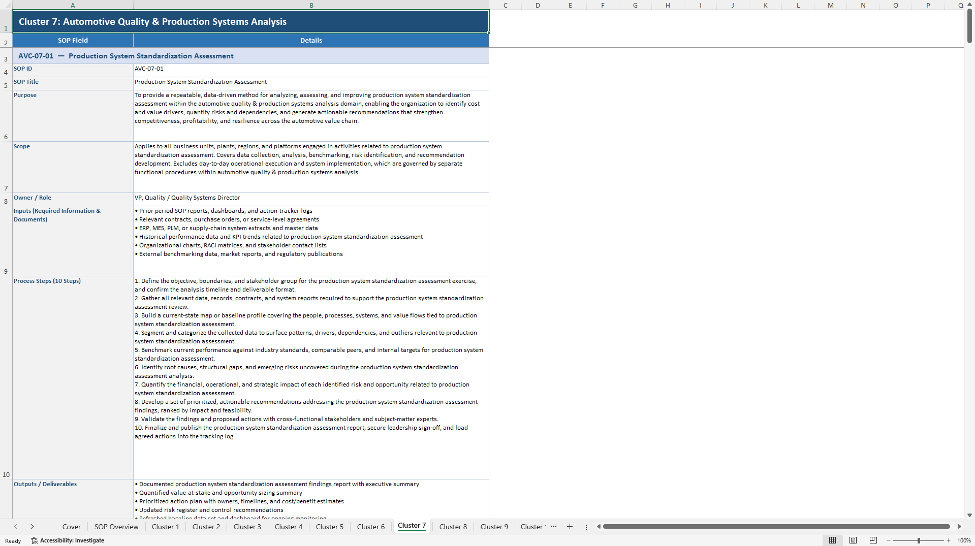 100+ Automotive Value Chain Analysis SOPs (Excel template (XLSX)) Preview Image