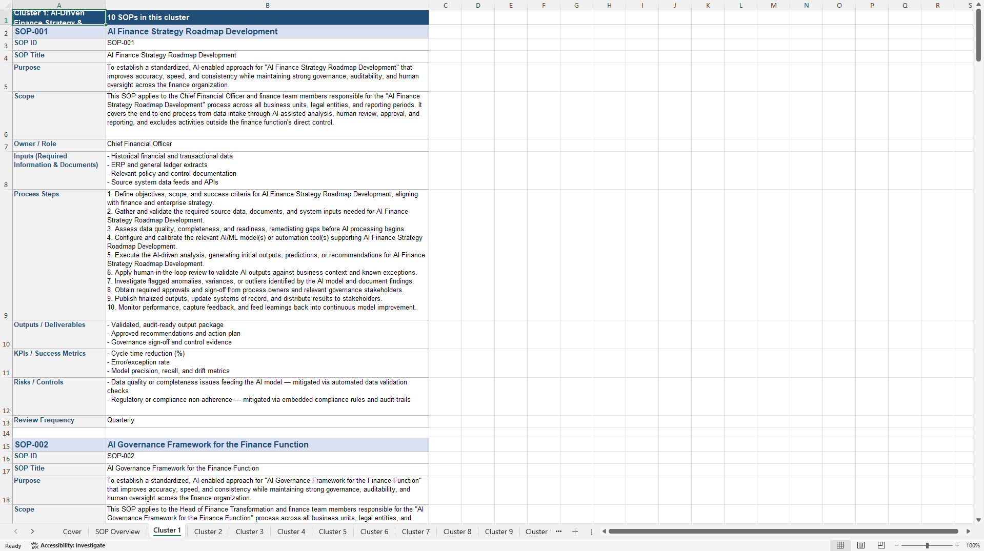 100+ AI-Driven Advanced Finance SOPs (Excel template (XLSX)) Preview Image
