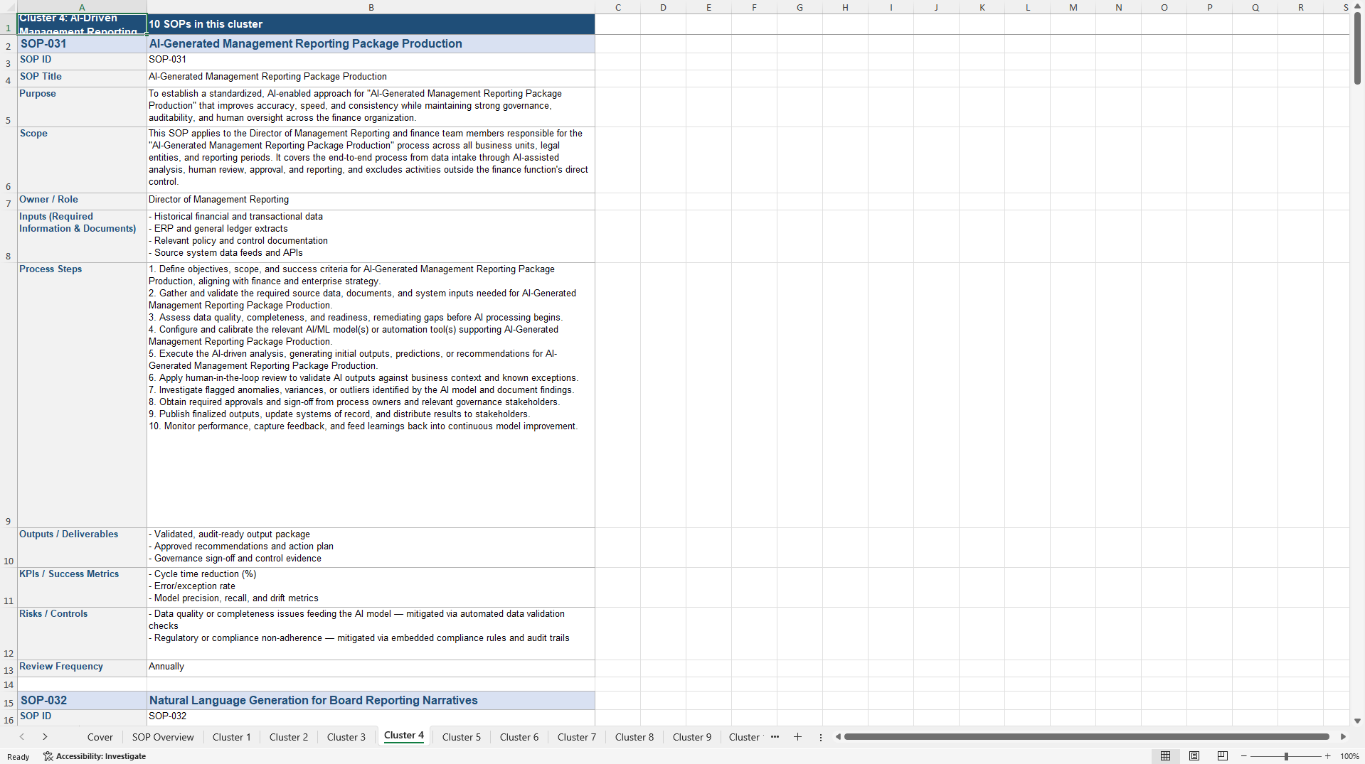 100+ AI-Driven Advanced Finance SOPs (Excel template (XLSX)) Preview Image