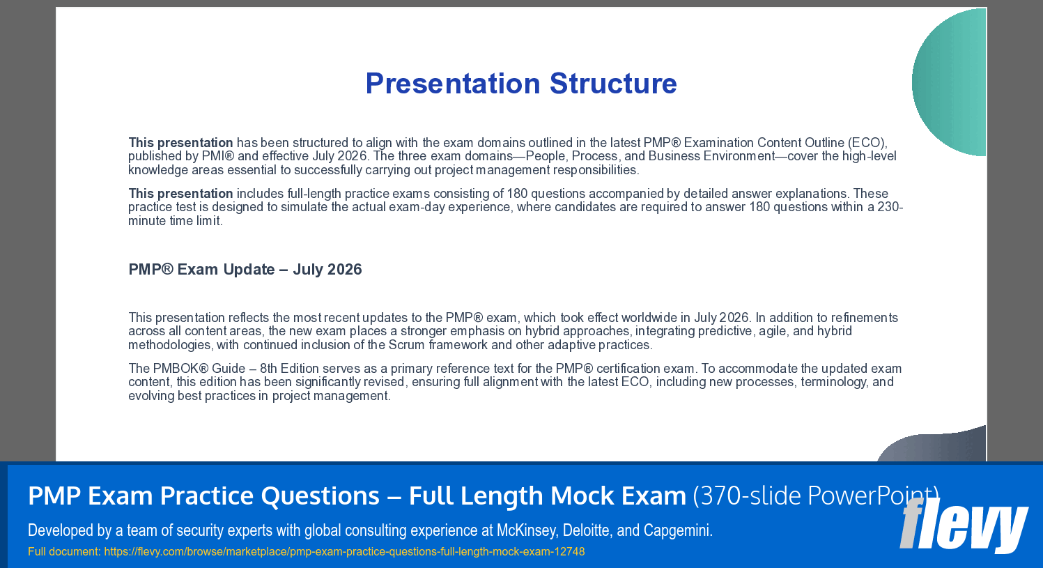 PMP Exam Practice Questions – Full Length Mock Exam (370-slide PPT PowerPoint presentation template (PPTX)) Preview Image