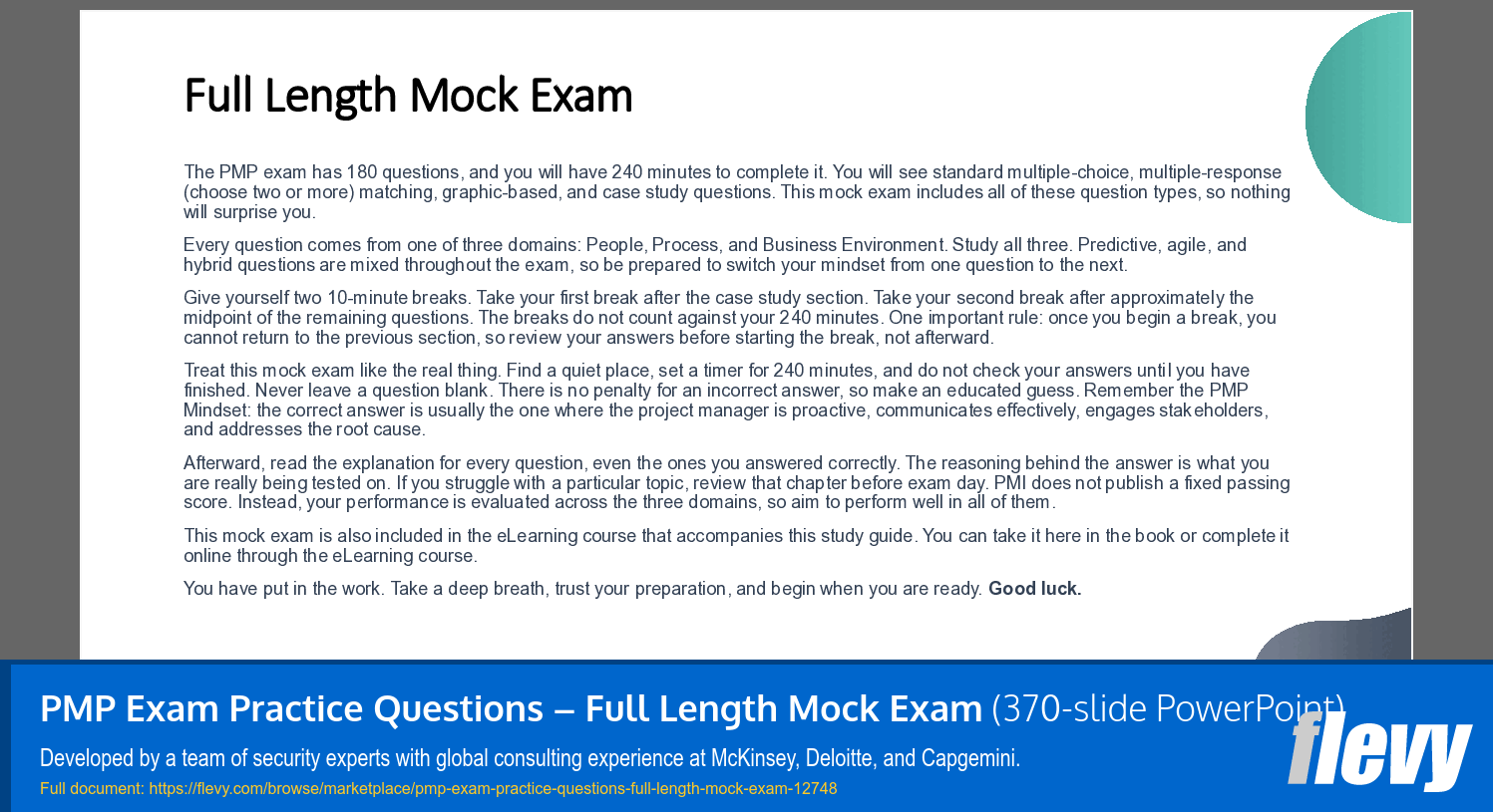 PMP Exam Practice Questions – Full Length Mock Exam (370-slide PPT PowerPoint presentation template (PPTX)) Preview Image