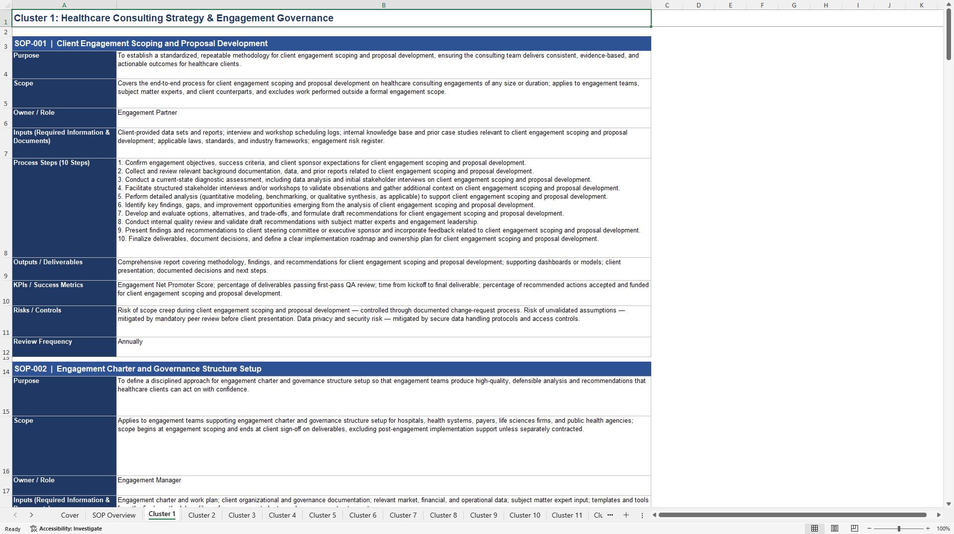 100+ Healthcare Industry Consulting SOPs (Excel template (XLSX)) Preview Image
