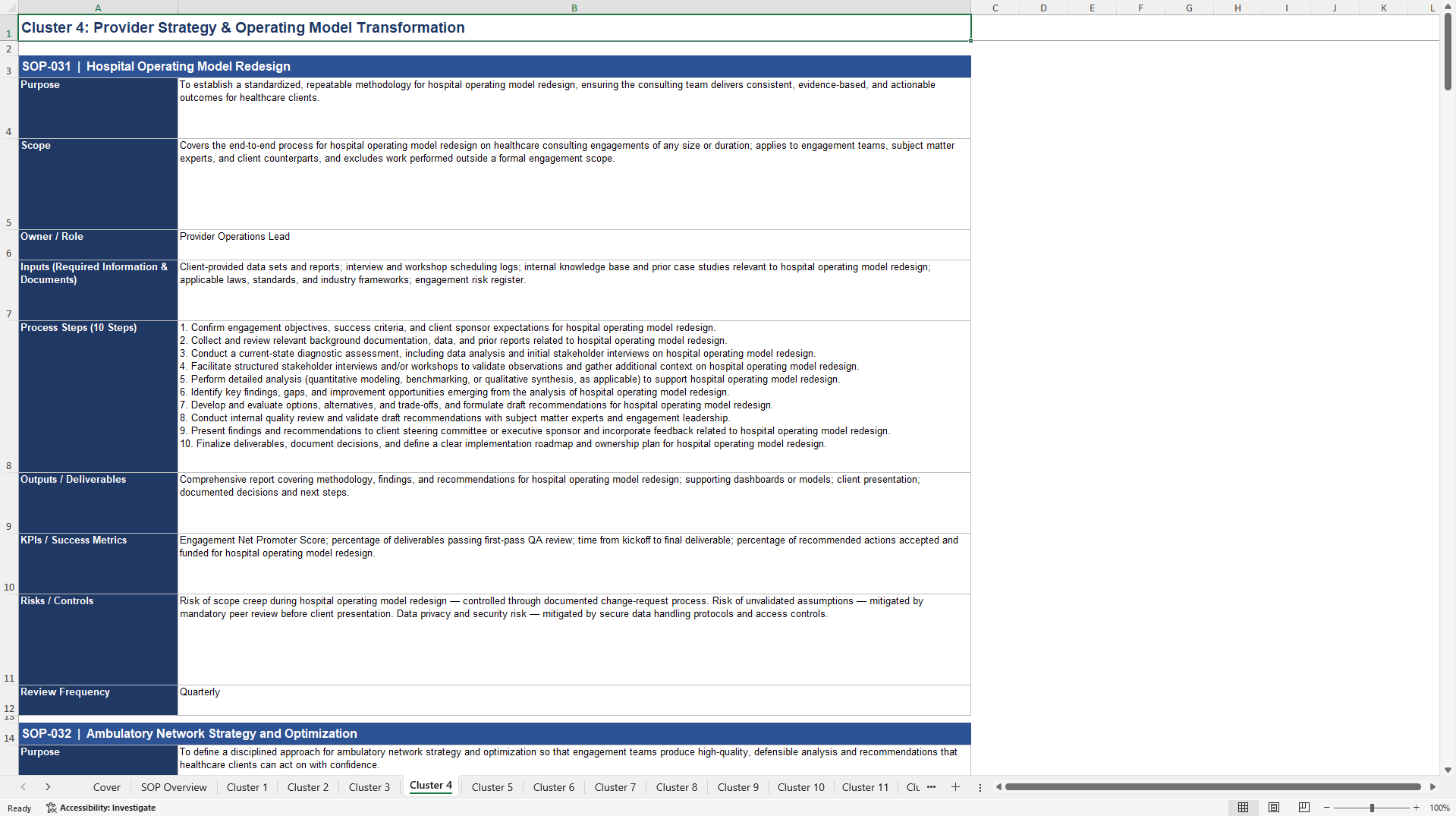 100+ Healthcare Industry Consulting SOPs (Excel template (XLSX)) Preview Image