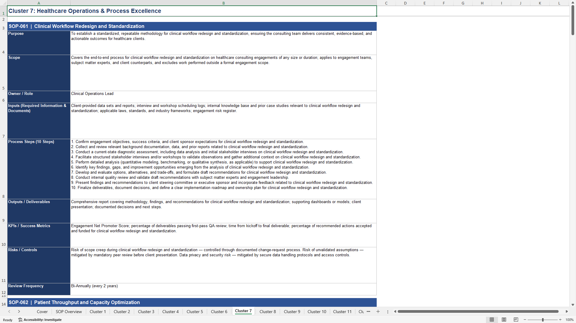 100+ Healthcare Industry Consulting SOPs (Excel template (XLSX)) Preview Image