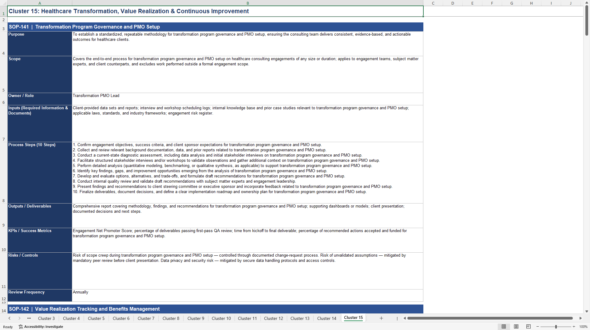 100+ Healthcare Industry Consulting SOPs (Excel template (XLSX)) Preview Image