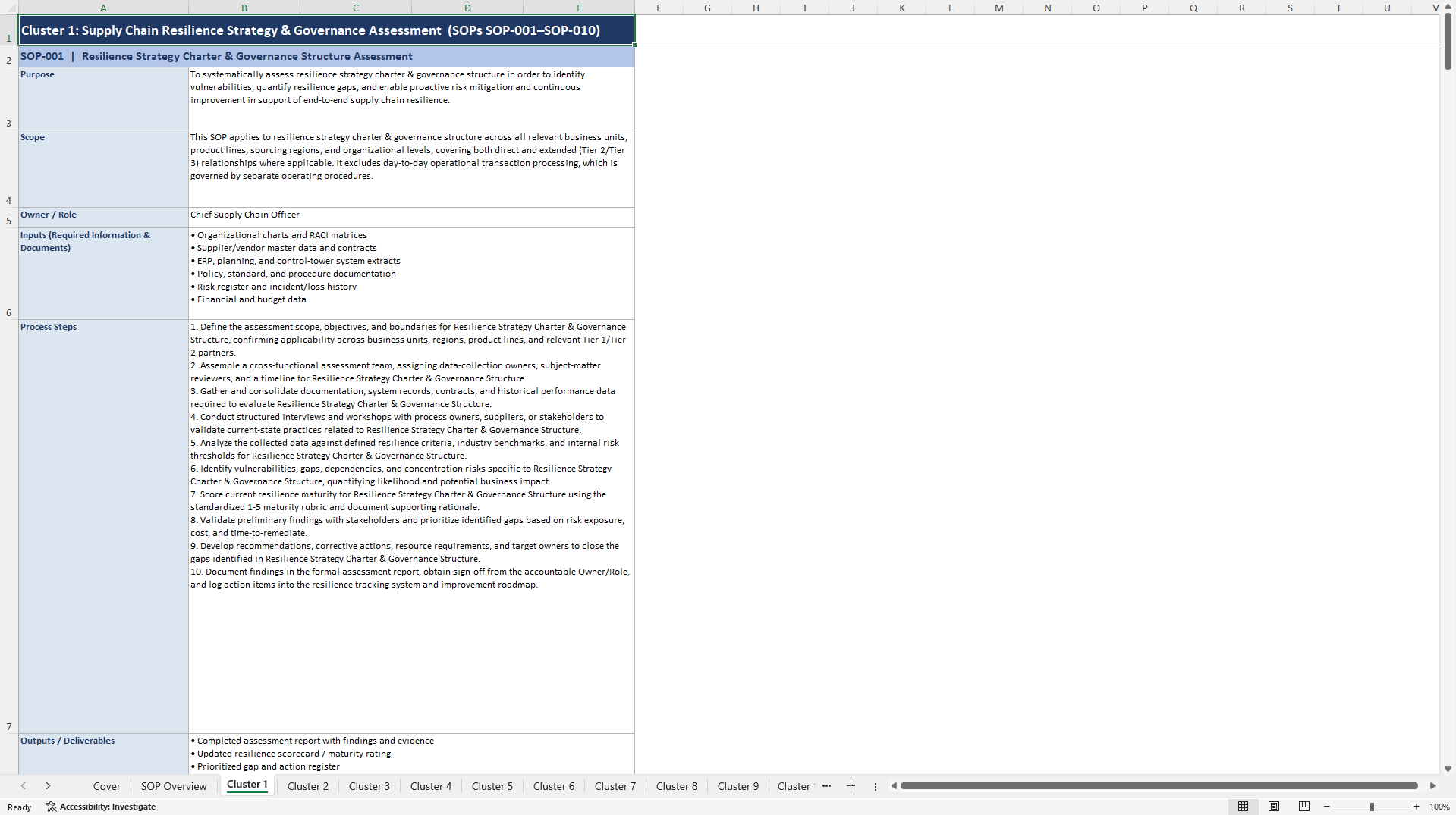 100+ Supply Chain Resilience Assessment SOPs (Excel template (XLSX)) Preview Image