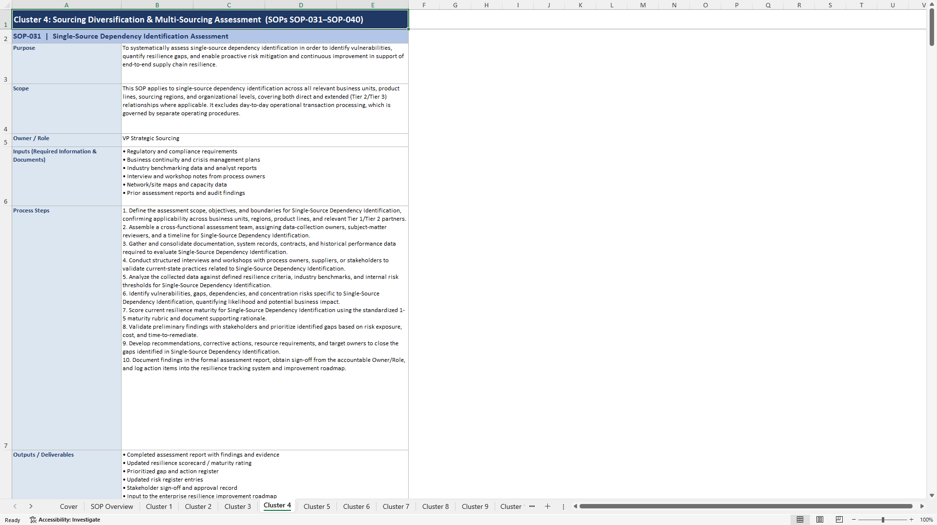 100+ Supply Chain Resilience Assessment SOPs (Excel template (XLSX)) Preview Image