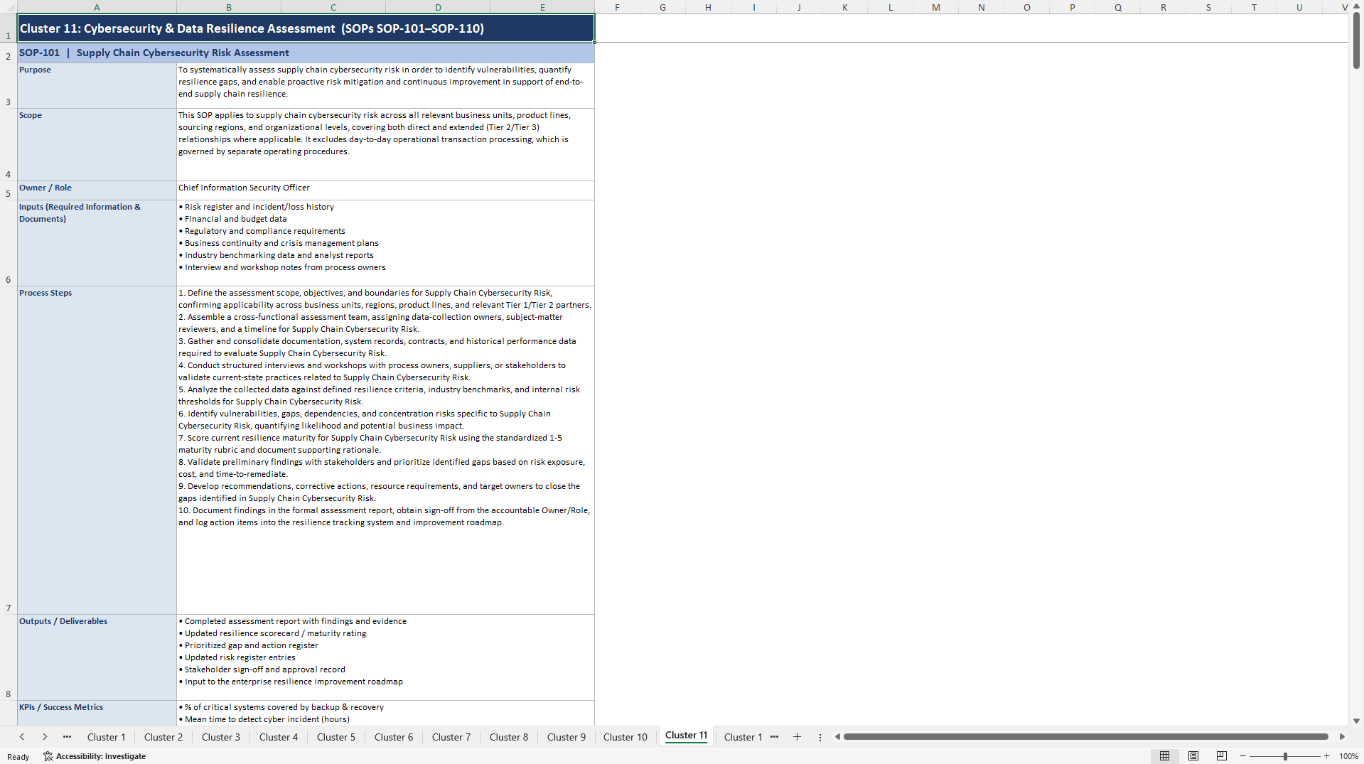 100+ Supply Chain Resilience Assessment SOPs (Excel template (XLSX)) Preview Image