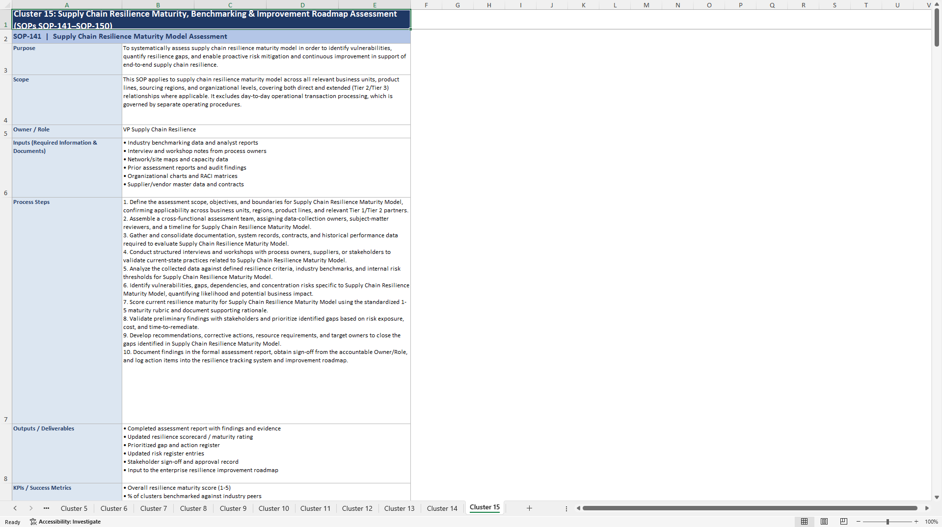 100+ Supply Chain Resilience Assessment SOPs (Excel template (XLSX)) Preview Image