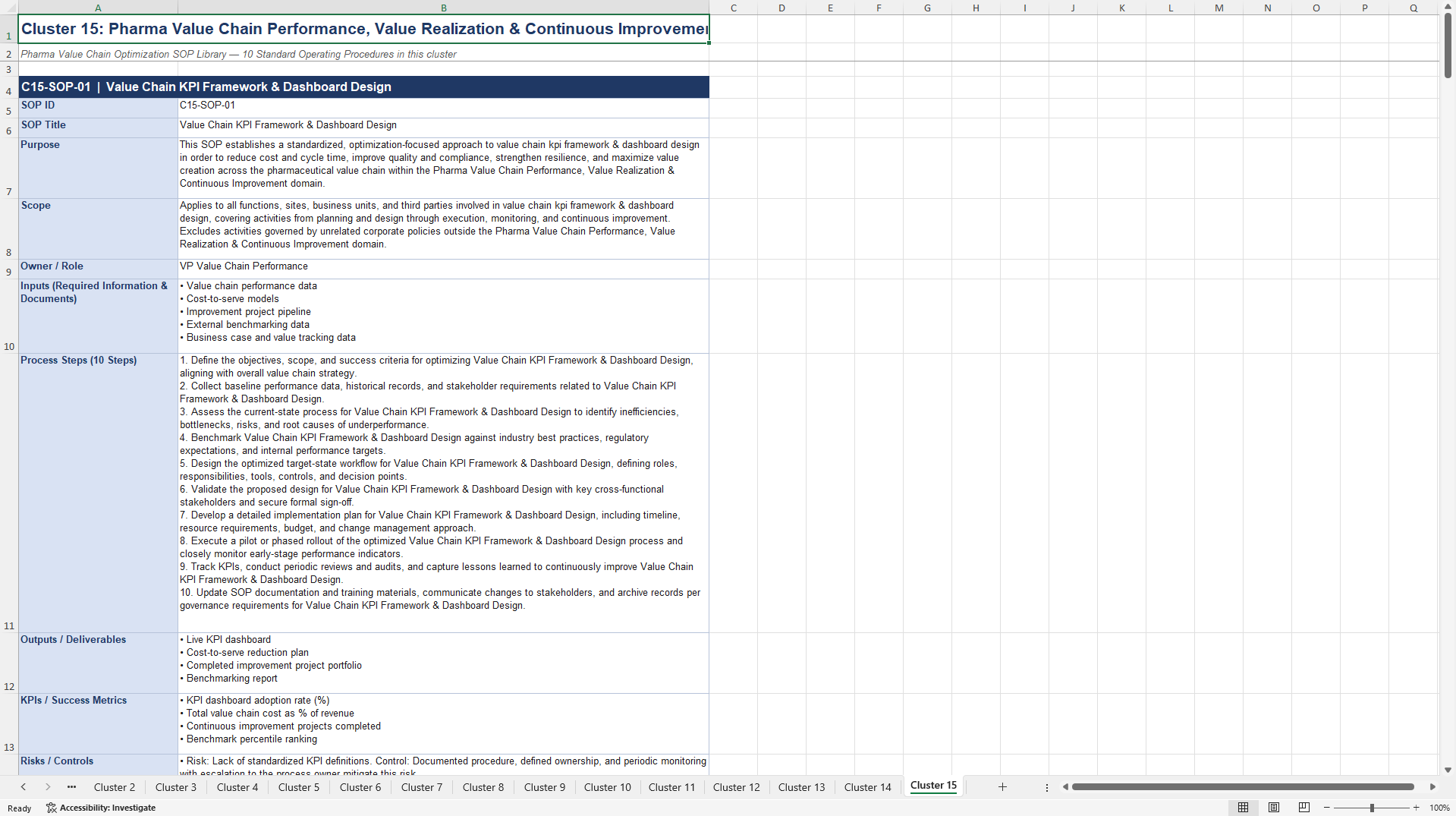 100+ Pharma Value Chain Optimization SOPs (Excel template (XLSX)) Preview Image