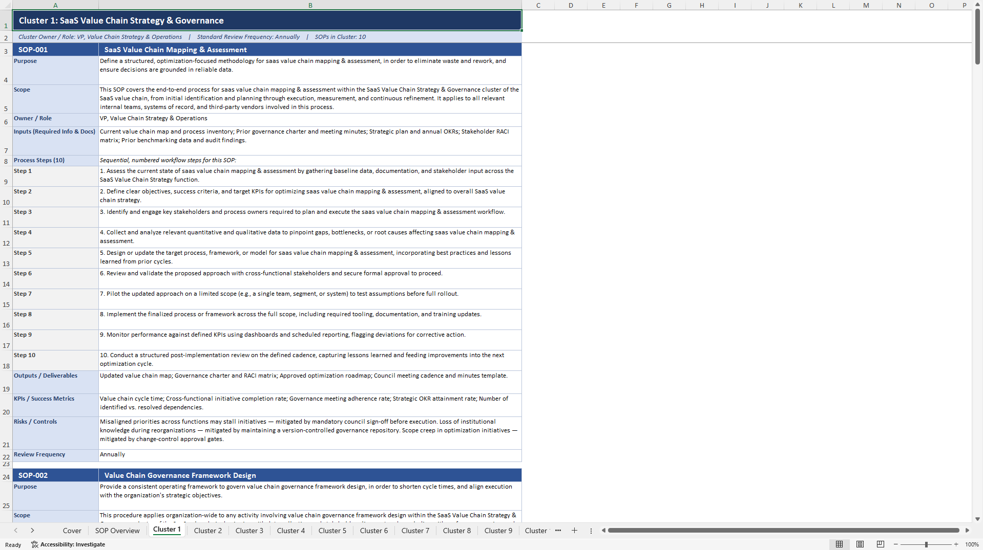 100+ SaaS Value Chain Optimization SOPs (Excel template (XLSX)) Preview Image