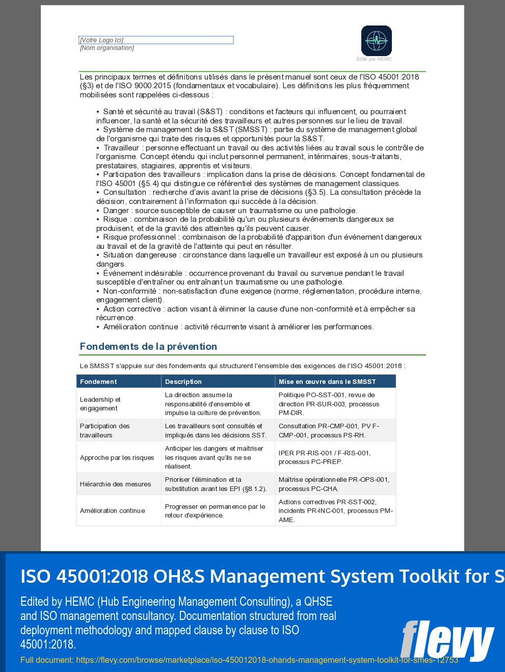 ISO 45001:2018 OH&S Management System Toolkit for SMEs (23-page Word document) Preview Image