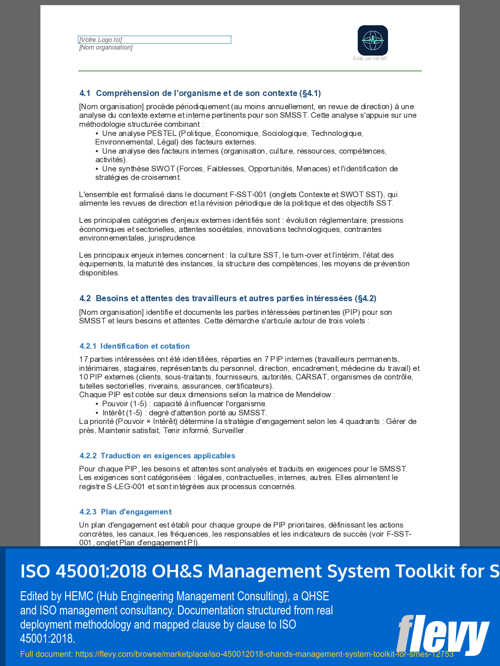 ISO 45001:2018 OH&S Management System Toolkit for SMEs (23-page Word document) Preview Image