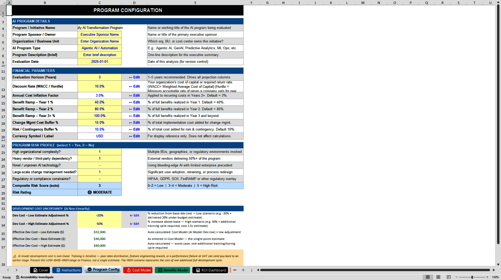 AI Investment ROI Model - NPV, IRR, Payback & BCR Calculator (Excel template (XLSX)) Preview Image