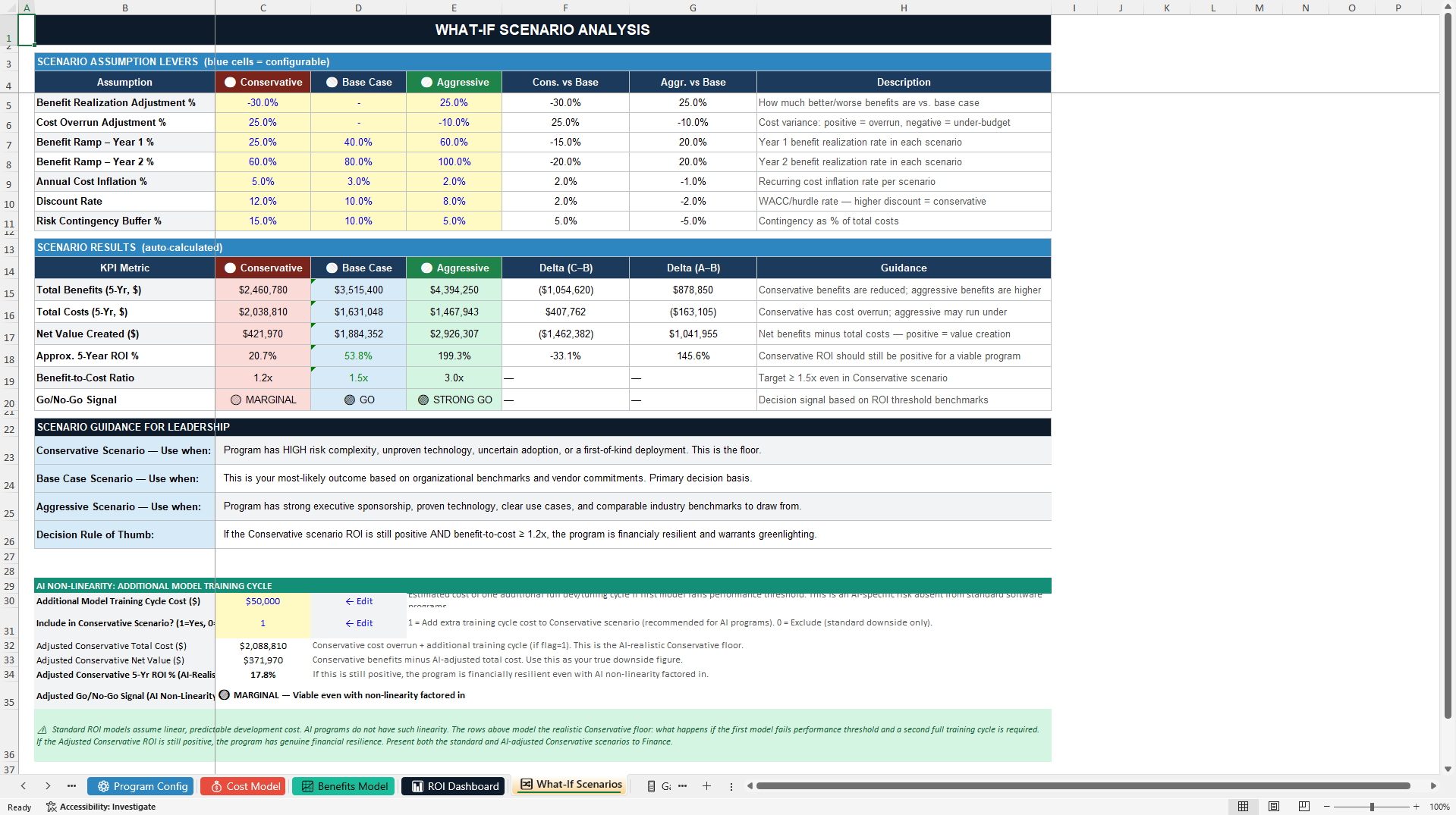 AI Investment ROI Model - NPV, IRR, Payback & BCR Calculator (Excel template (XLSX)) Preview Image