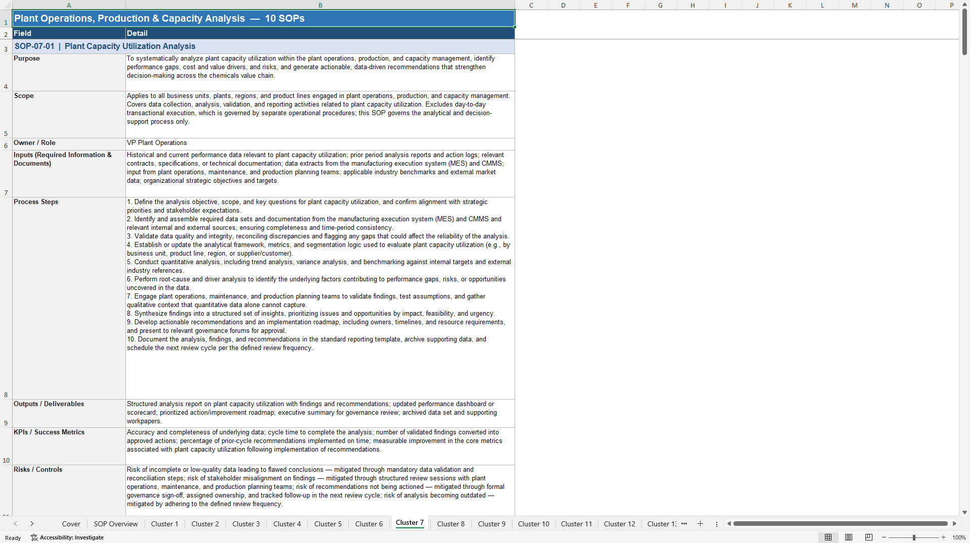 100+ Chemicals Value Chain Analysis SOPs (Excel template (XLSX)) Preview Image