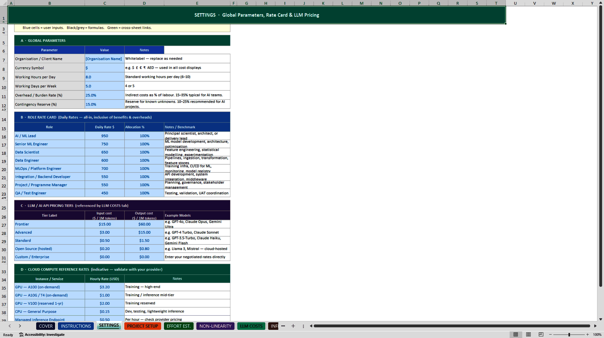 AI Project Estimation Model (Excel template (XLSX)) Preview Image