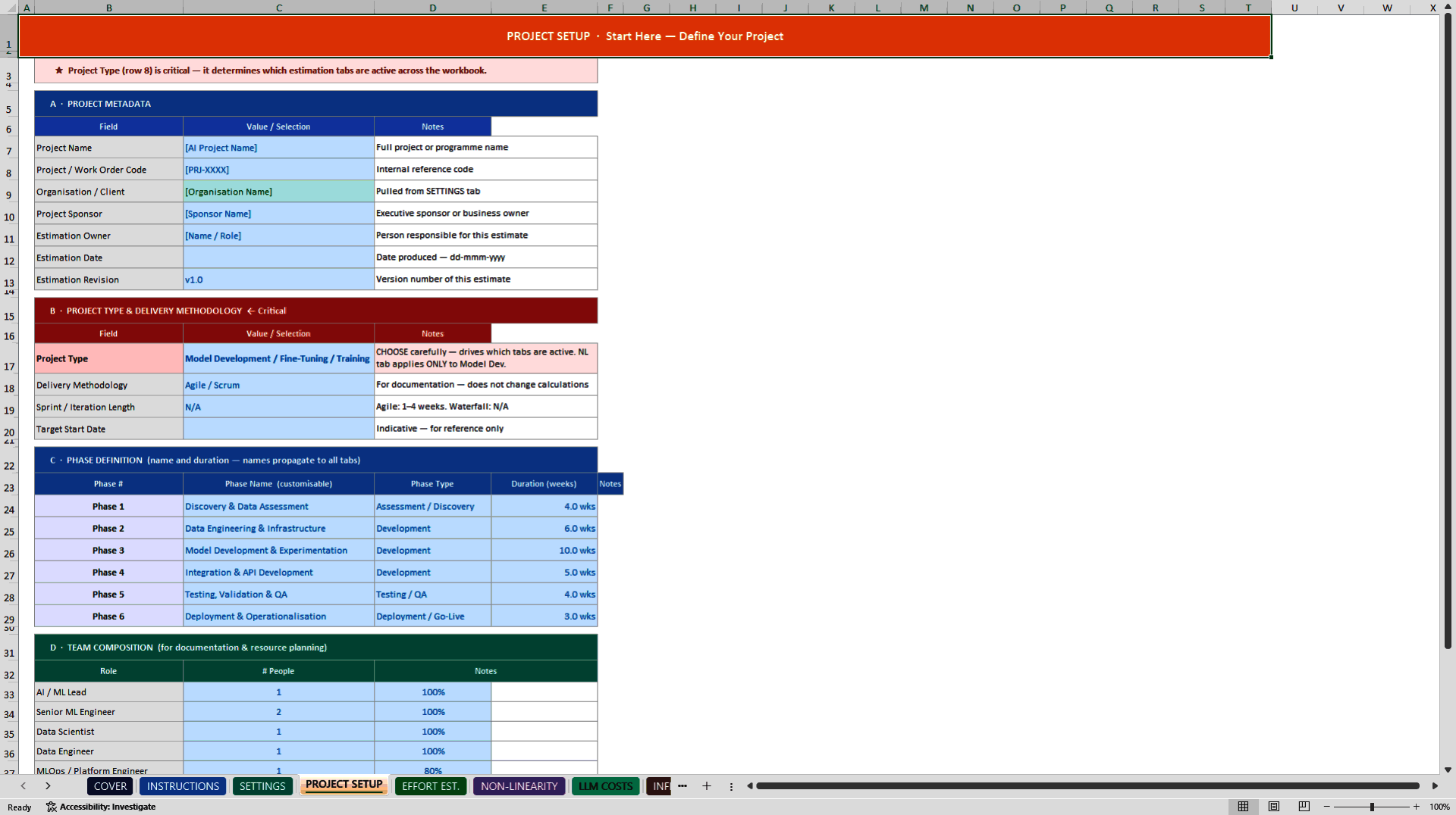 AI Project Estimation Model (Excel template (XLSX)) Preview Image