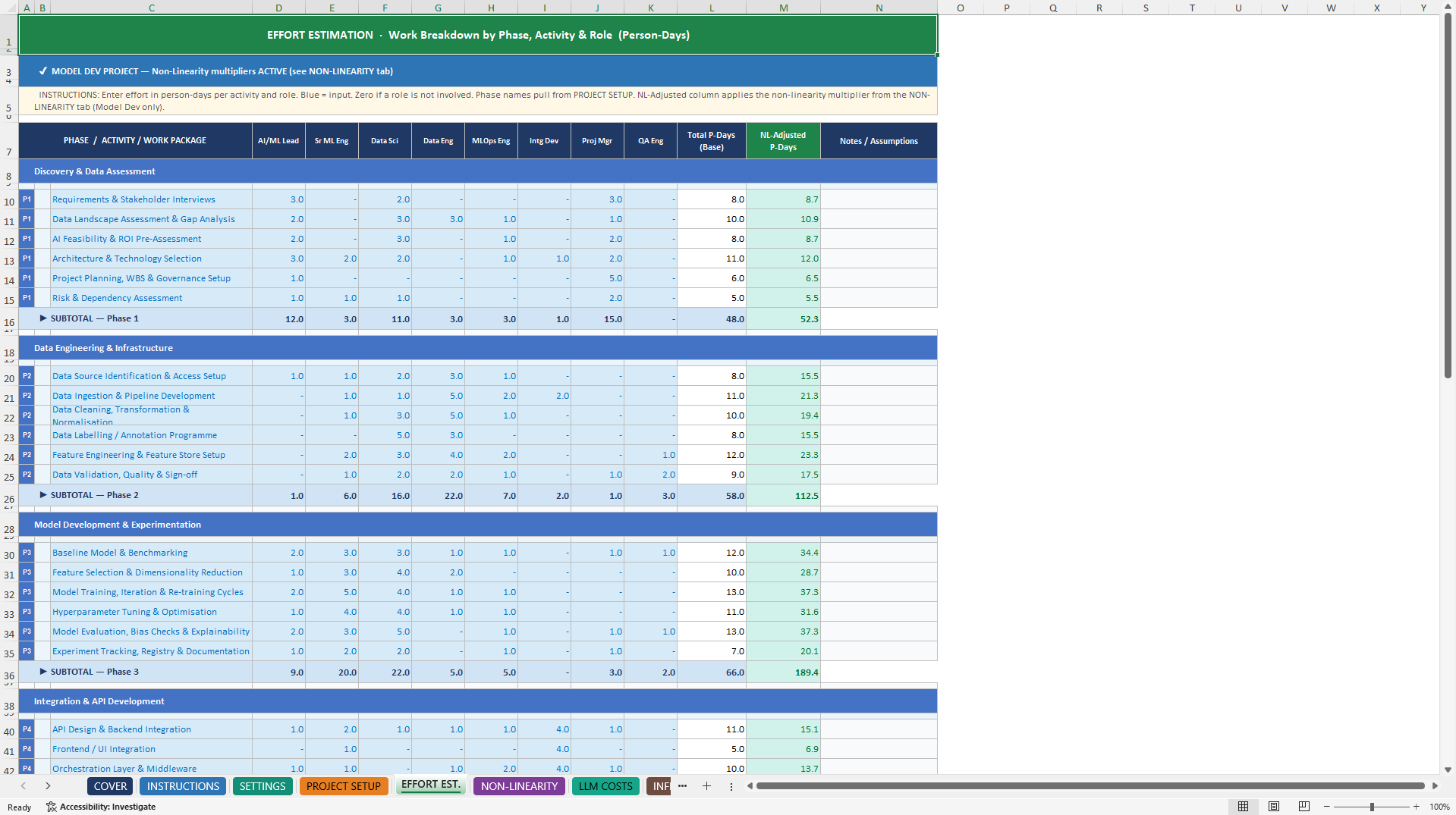 AI Project Estimation Model (Excel template (XLSX)) Preview Image