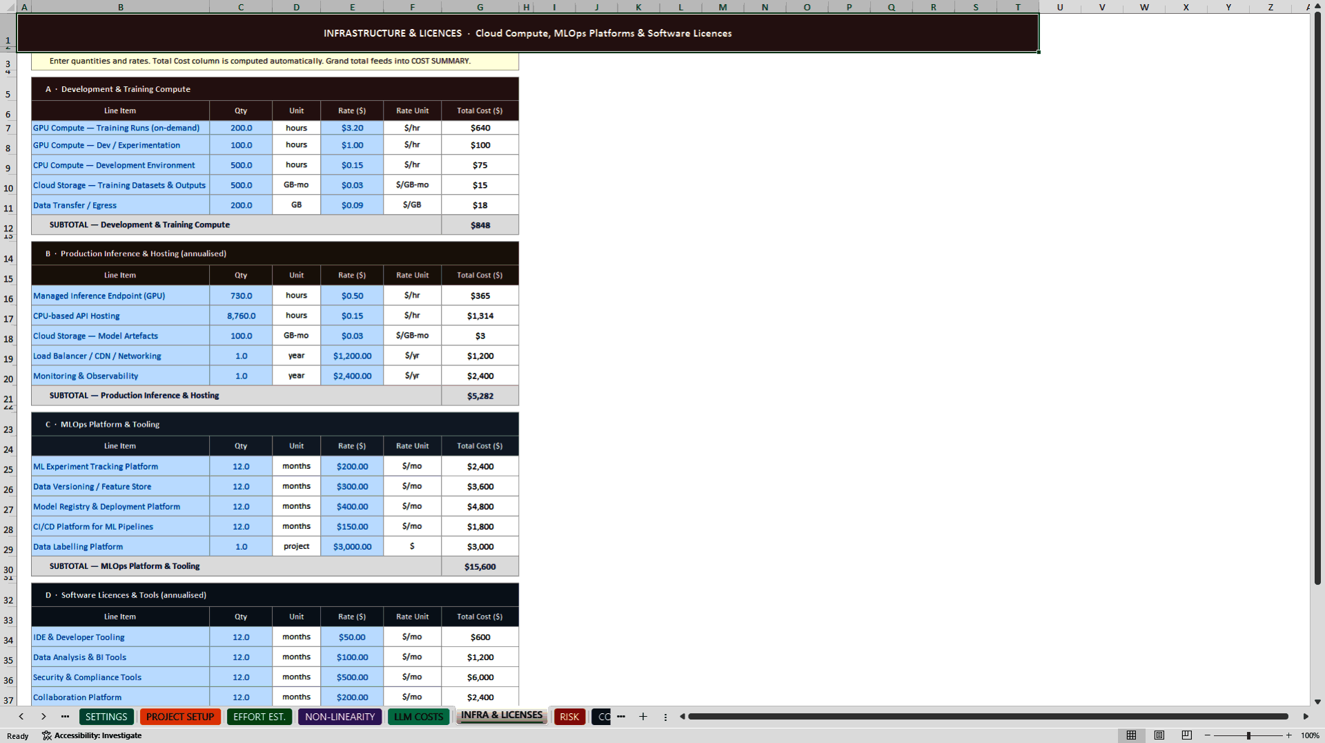 AI Project Estimation Model (Excel template (XLSX)) Preview Image