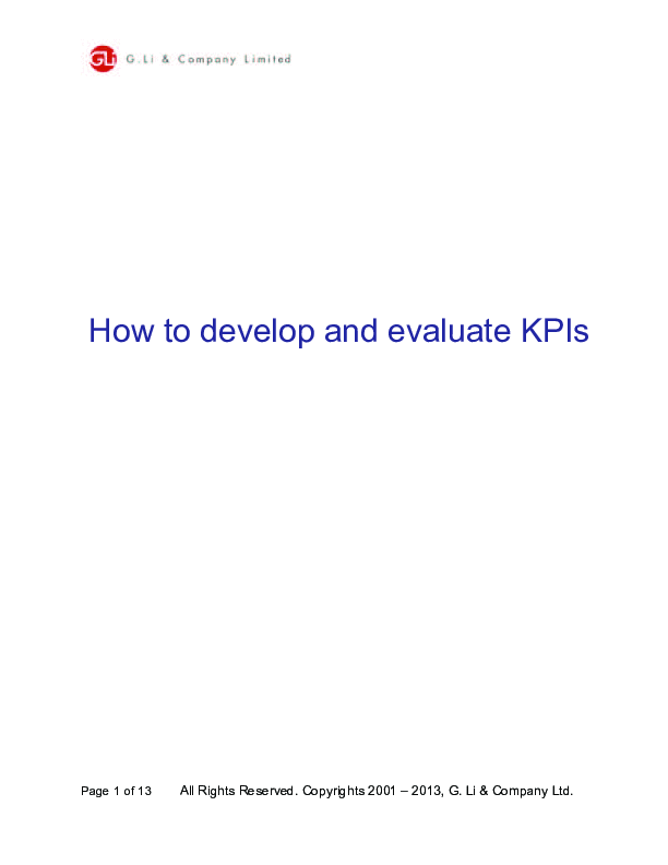 How to Develop and Evaluate Key Performance Indicators (KPIs) (13-page PDF document) Preview Image