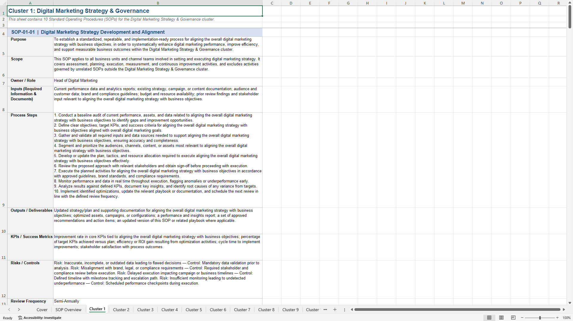 100+ Digital Marketing Enhancement SOPs (Excel template (XLSX)) Preview Image