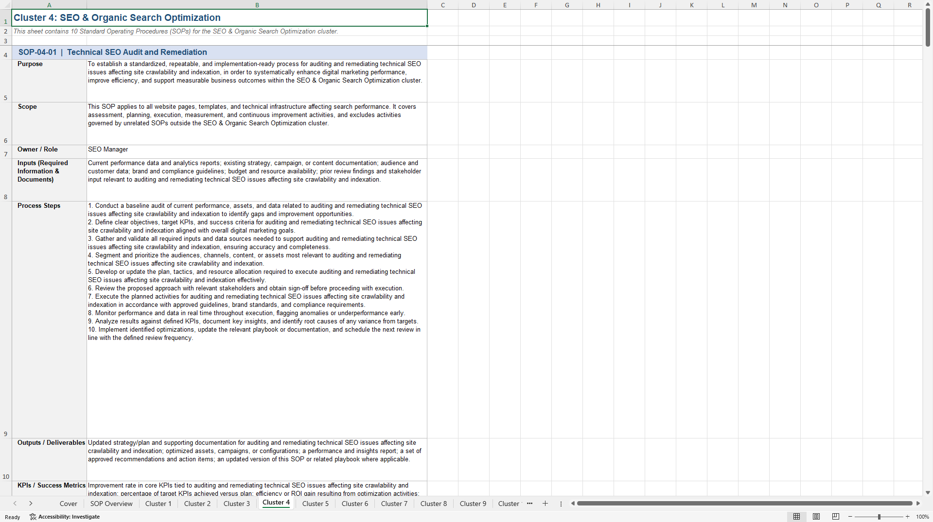100+ Digital Marketing Enhancement SOPs (Excel template (XLSX)) Preview Image