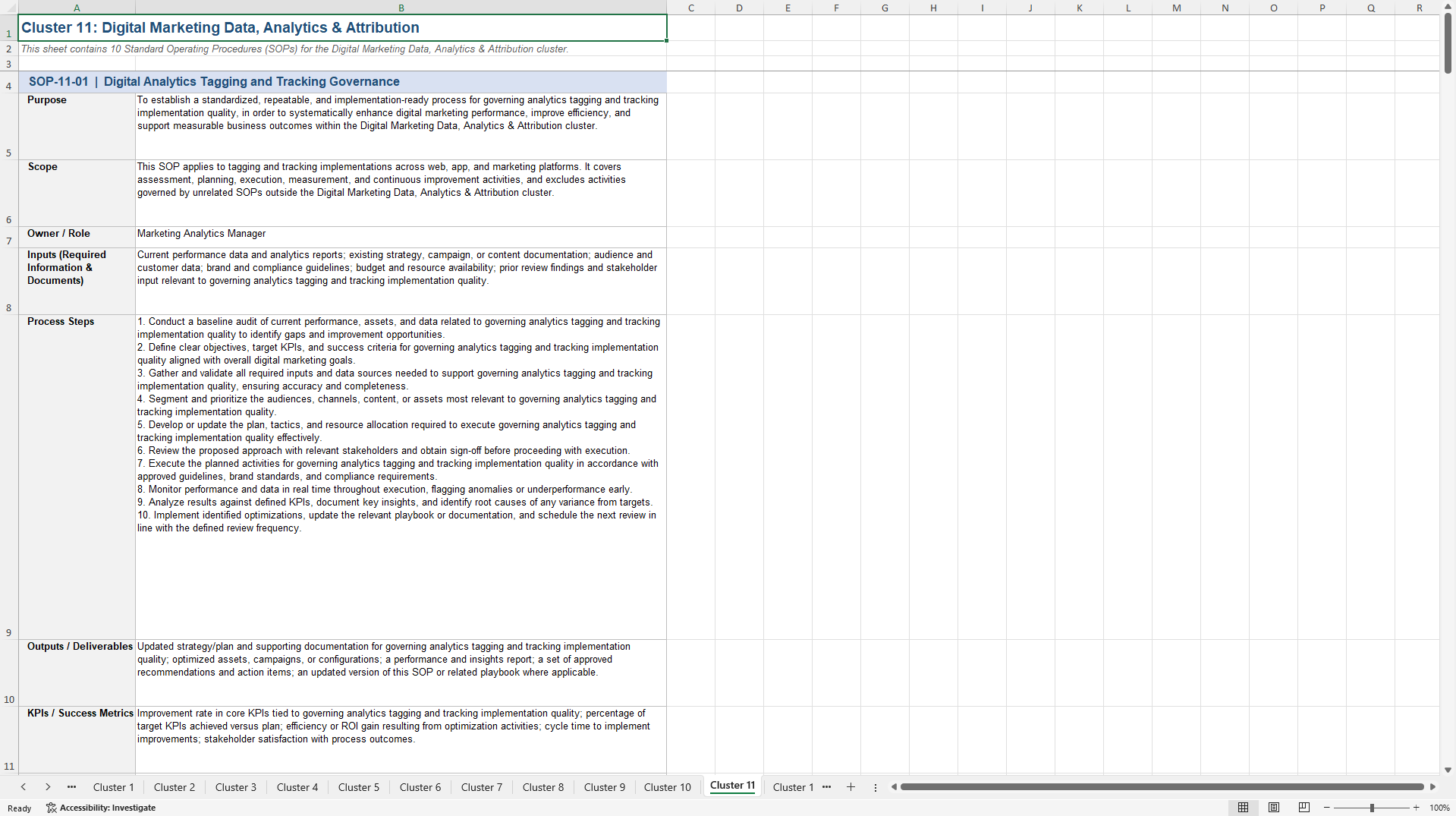 100+ Digital Marketing Enhancement SOPs (Excel template (XLSX)) Preview Image