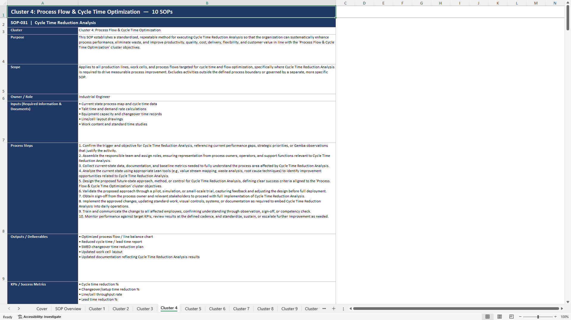 100+ Lean Process Enhancement SOPs (Excel template (XLSX)) Preview Image