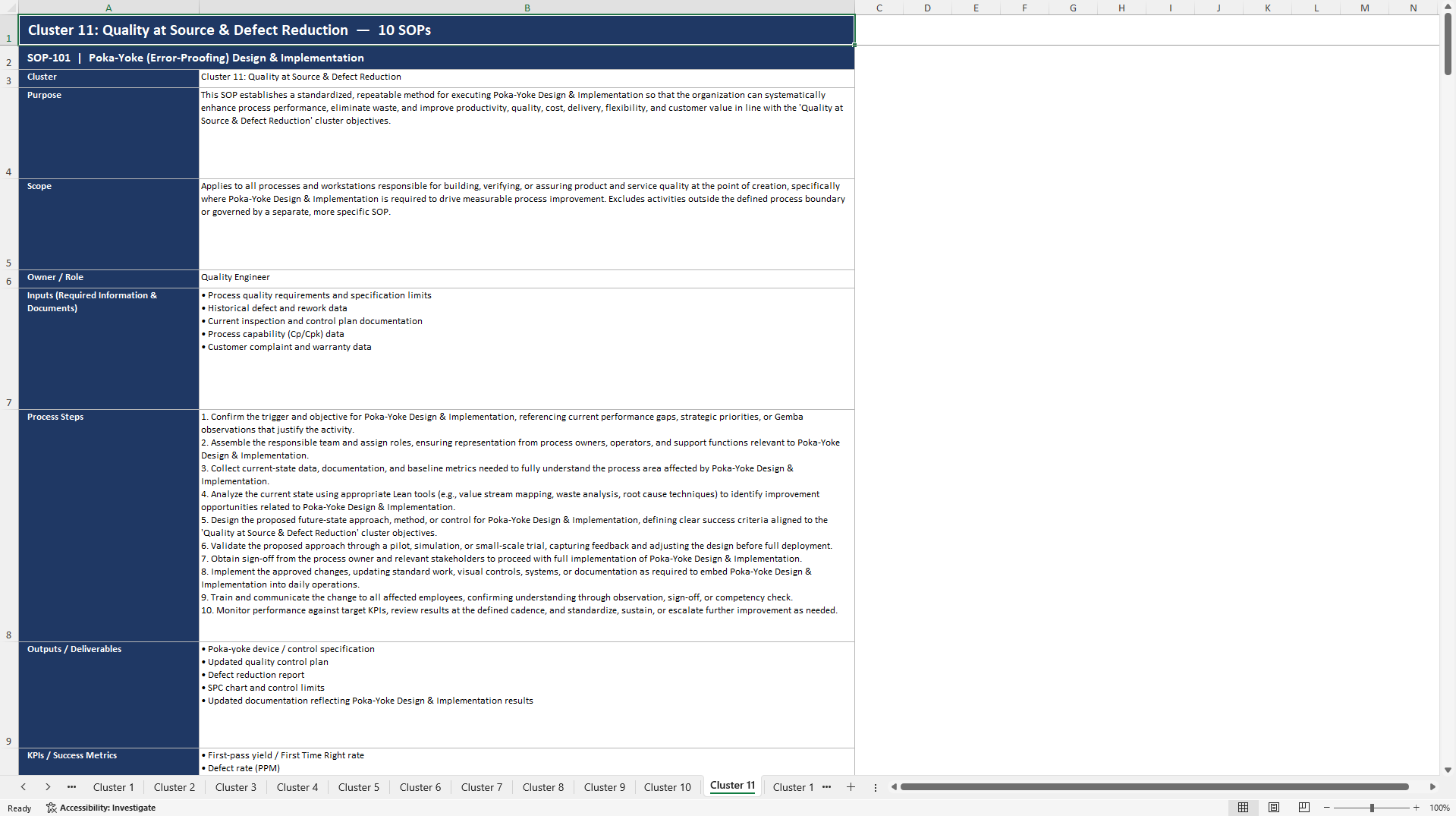 100+ Lean Process Enhancement SOPs (Excel template (XLSX)) Preview Image