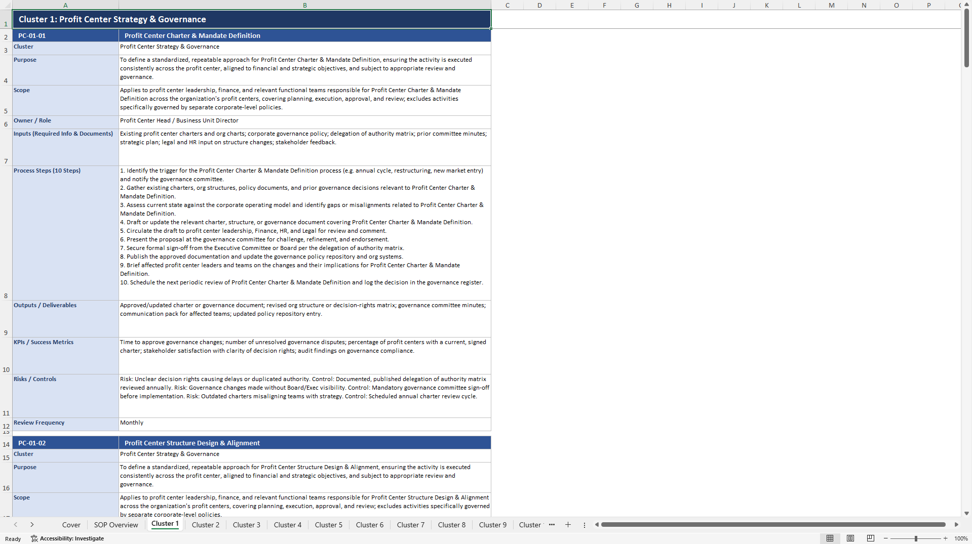 100+ Profit Center SOPs (Excel template (XLSX)) Preview Image