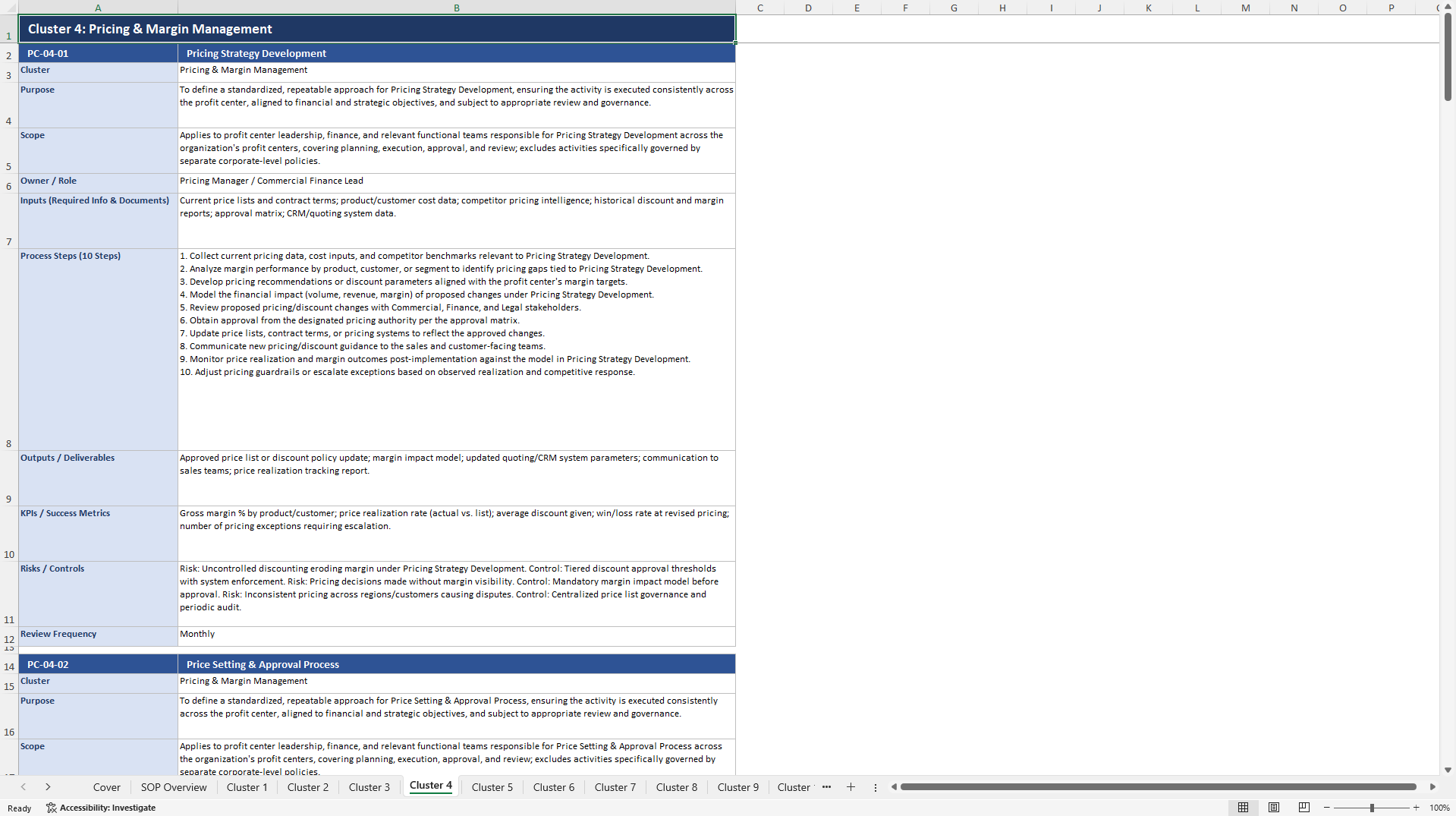 100+ Profit Center SOPs (Excel template (XLSX)) Preview Image
