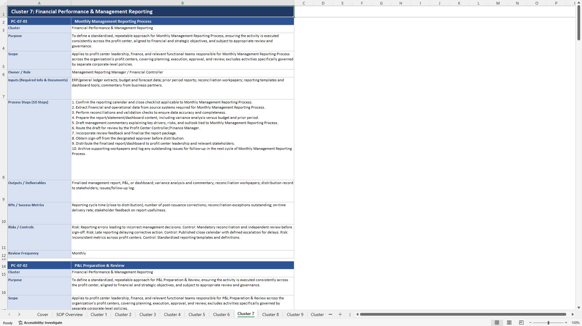 100+ Profit Center SOPs (Excel template (XLSX)) Preview Image