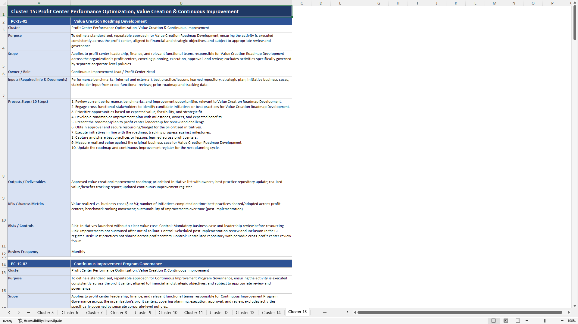 100+ Profit Center SOPs (Excel template (XLSX)) Preview Image