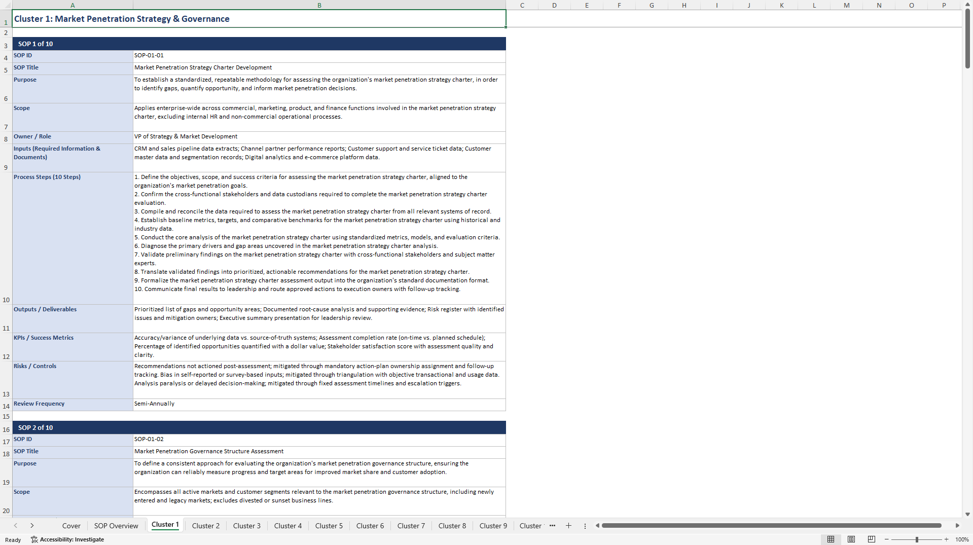 100+ Market Penetration Assessment SOPs (Excel template (XLSX)) Preview Image