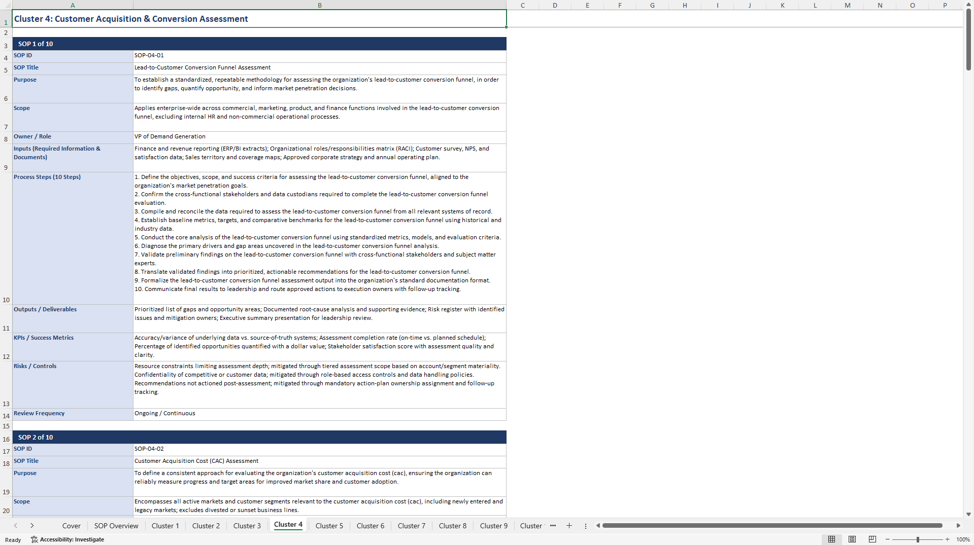 100+ Market Penetration Assessment SOPs (Excel template (XLSX)) Preview Image