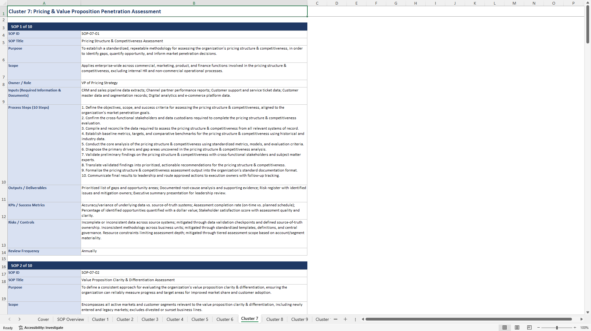 100+ Market Penetration Assessment SOPs (Excel template (XLSX)) Preview Image