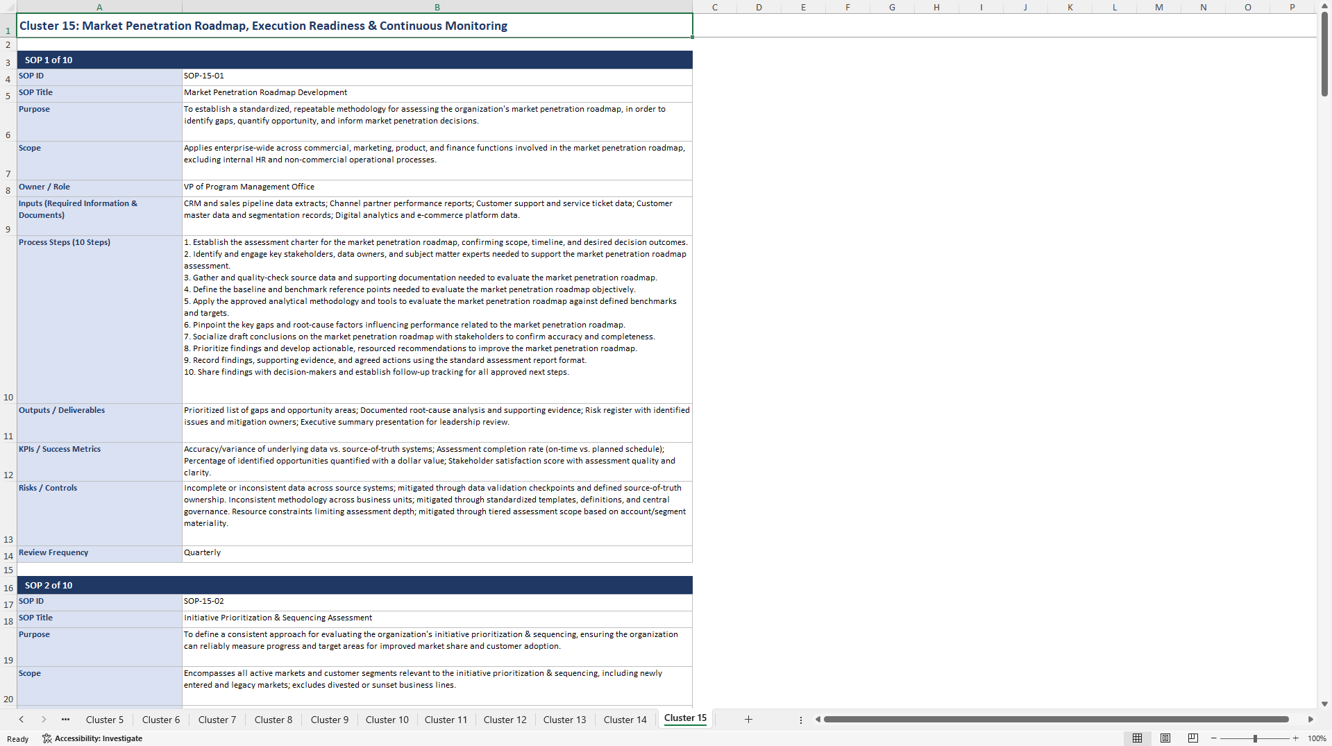 100+ Market Penetration Assessment SOPs (Excel template (XLSX)) Preview Image